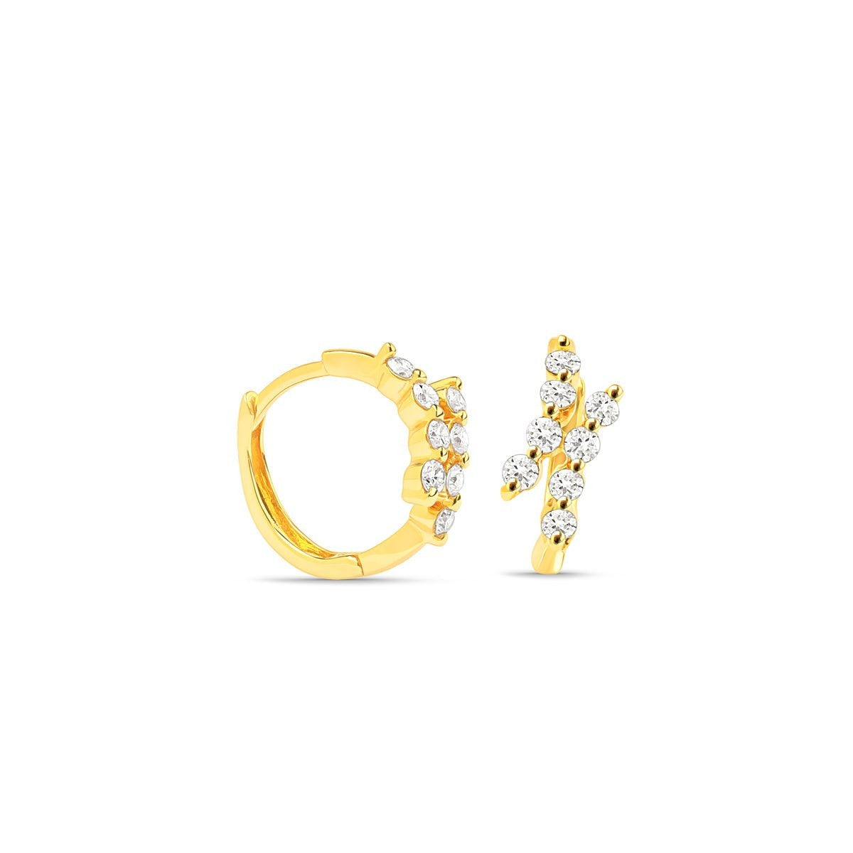 14k Yellow Gold Diamond Double Curve Interlocking Huggie Earrings – Elegant & Secure Hoop Earrings for Women, Perfect for Everyday Wear, Date Nights & Special Occasions
