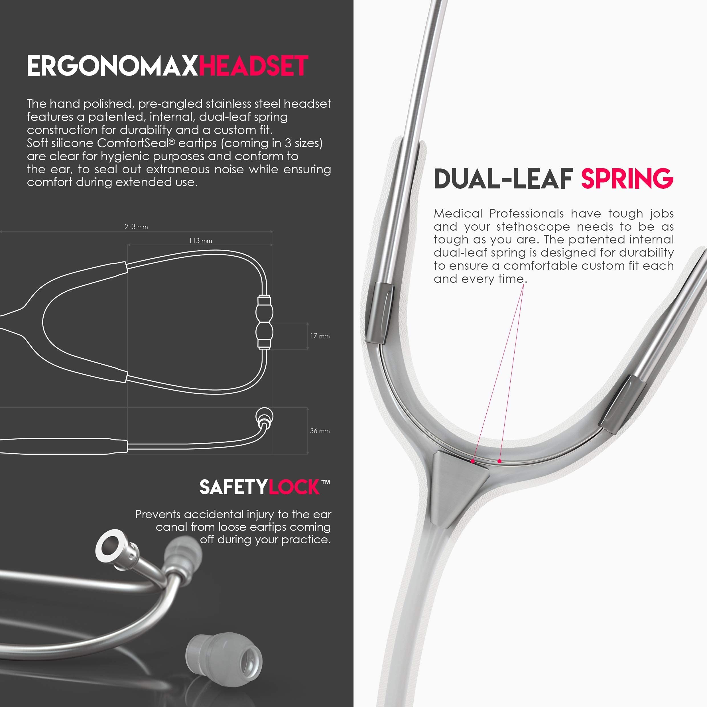 MDF MD One Stainless Steel Stethoscope - White Tube, Silver Chestpiece & Headset (MDF77729) with Hard Travel Case & Mesh Pocket (MDFSCM12) | Ideal for Medical Professionals, Nursing Students & Healthcare Workers