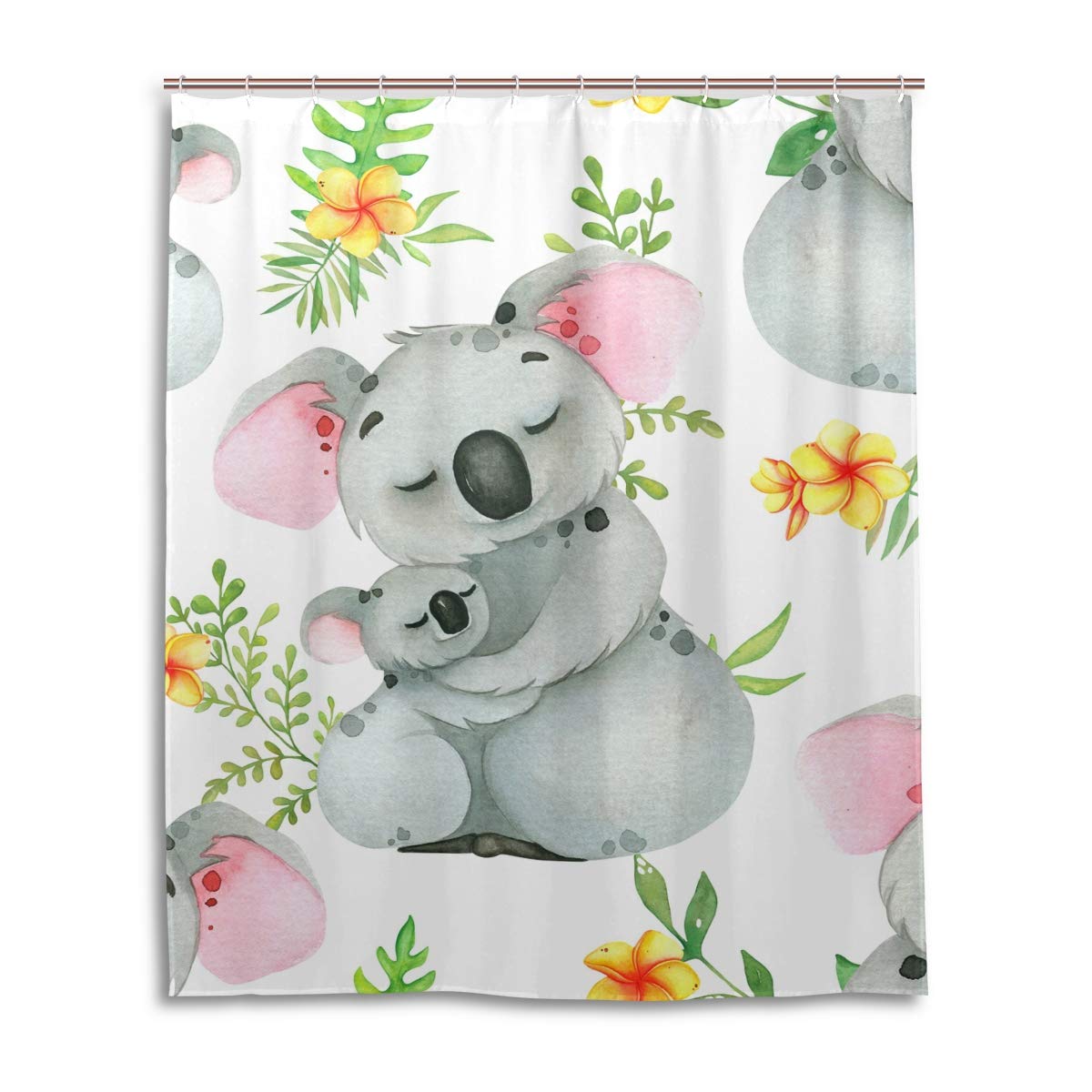 Waterproof Husky Koala Animal Shower Curtain with Flowers & Plants Design - 60x72 Inches Polyester Bathroom Decor Set Includes 12 Hooks - Perfect for Kids' Bathrooms, Pet Lovers' Homes & Nature-Themed Decor