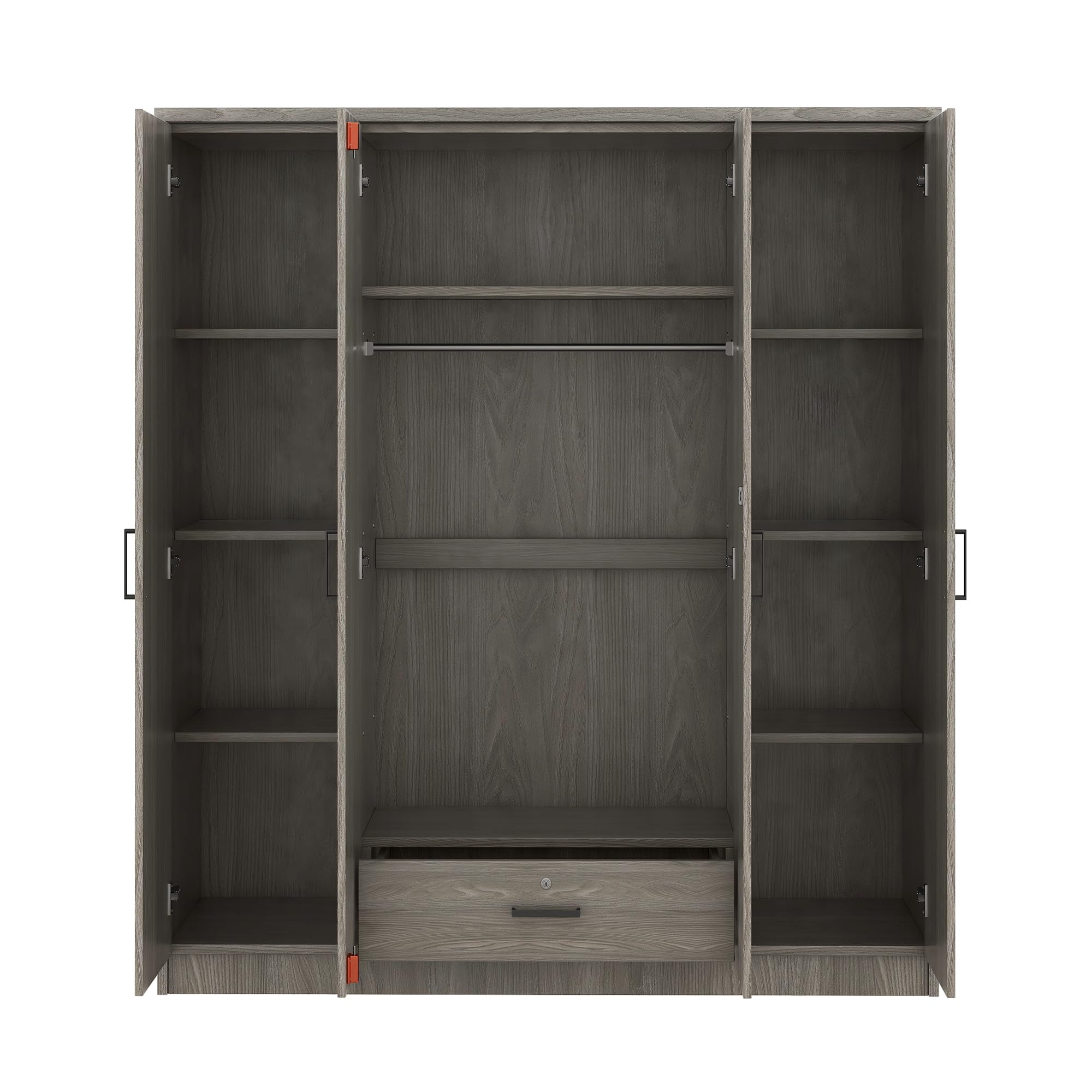 Quarte 4-Door Wardrobe with Drawers, Shelves & Hanging Rail - Freestanding Armoire Closet for Bedroom, Clothes Storage Cabinet Organizer - Perfect for Home, Apartment, Dorm Room Organization
