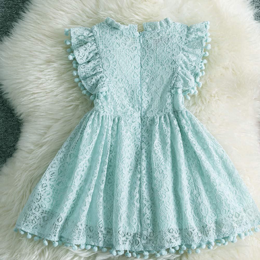 BGFKS Baby Girl Tutu Dress with Elegant Lace & Pom Pom Trim, Flutter Sleeve Outfit + Flower Headband Set | Perfect for Birthday Parties, Photo Shoots & Special Occasions