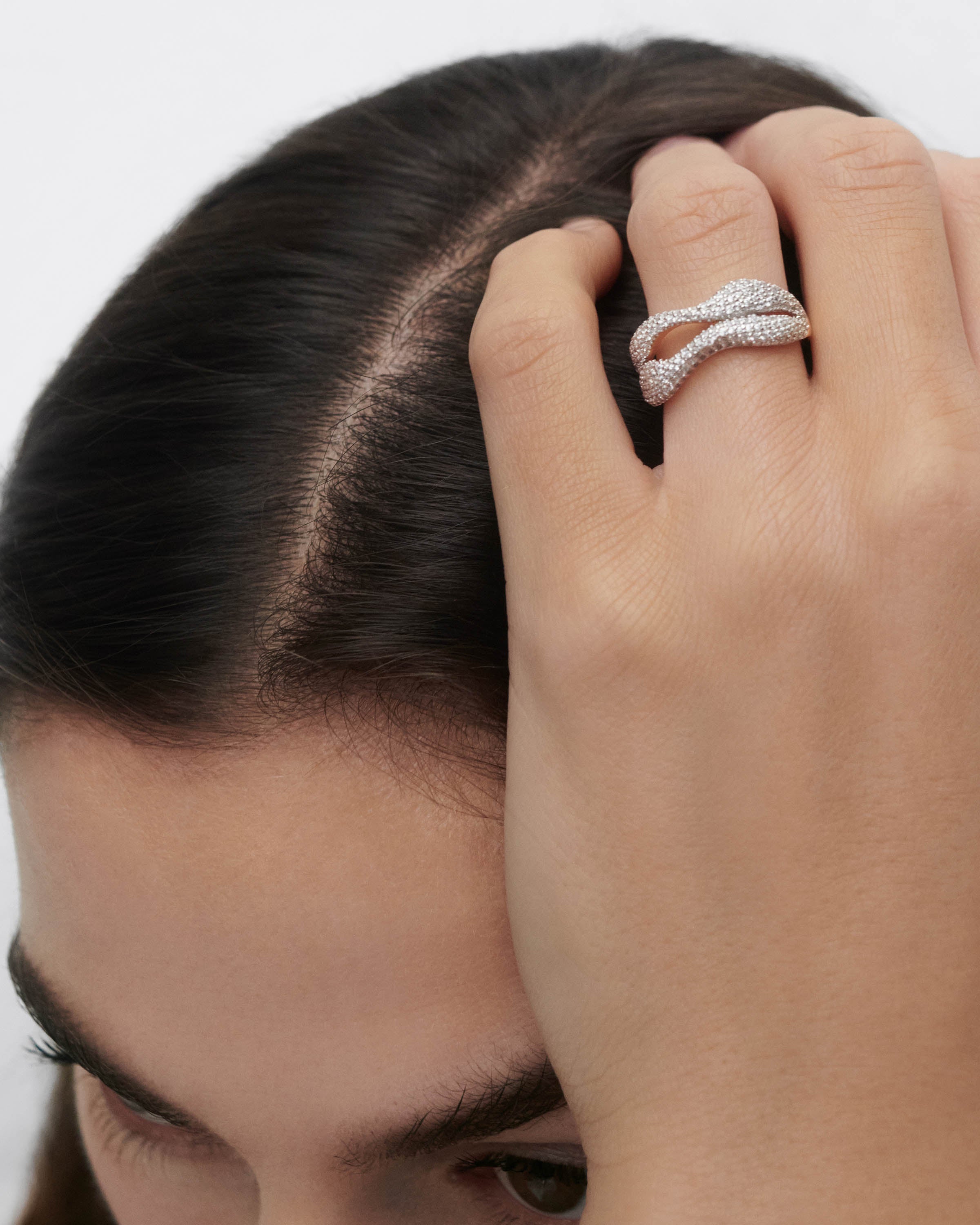 GRID 2 Pavé Sense Ring - Minimalist Stackable Ring for Women, Dainty Gold or Silver Band with Tiny Stones, Perfect for Everyday Wear, Gift for Her, Anniversary or Birthday Jewelry - Ideal for Layering, Date Nights & Special Occasions