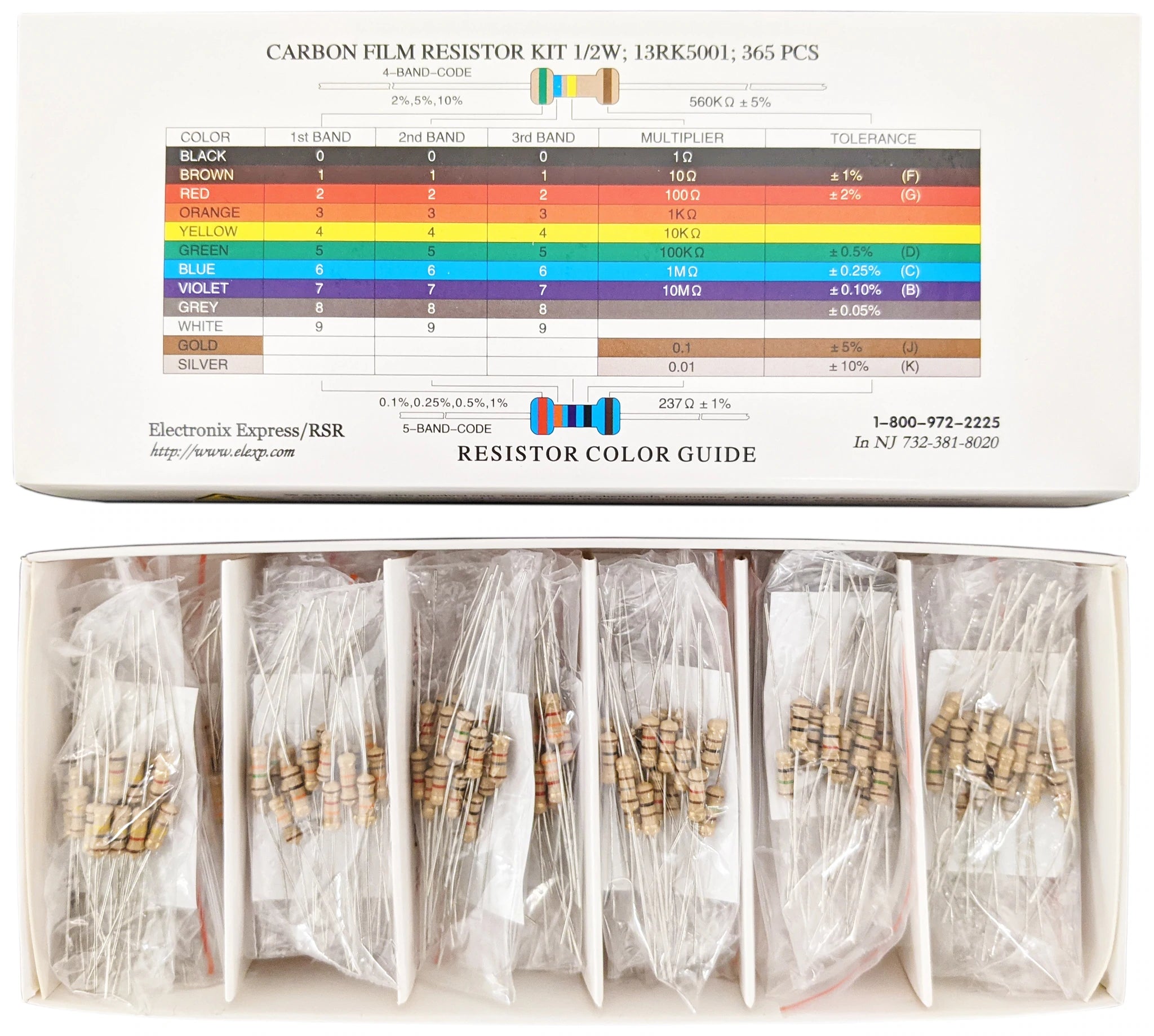 365-Piece 1/2 Watt Resistor Kit with Compartmentalized Storage Box - Wide Range of Values for Electronics Projects, DIY Repairs & Circuit Prototyping