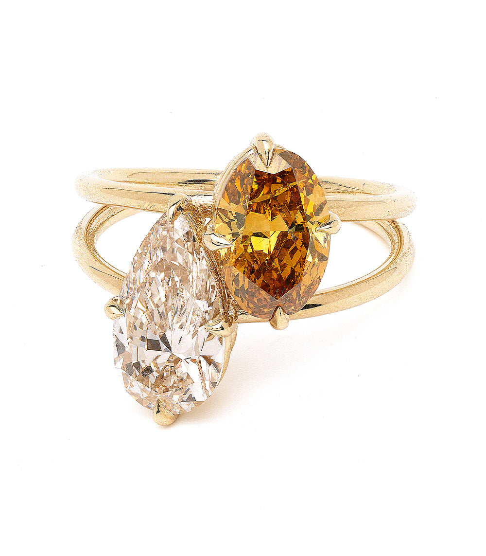 Annika Double Champagne Diamond Engagement Ring - 14K Gold Wedding Band for Women, Vintage Bridal Jewelry - Perfect for Proposals, Anniversaries & Special Occasions