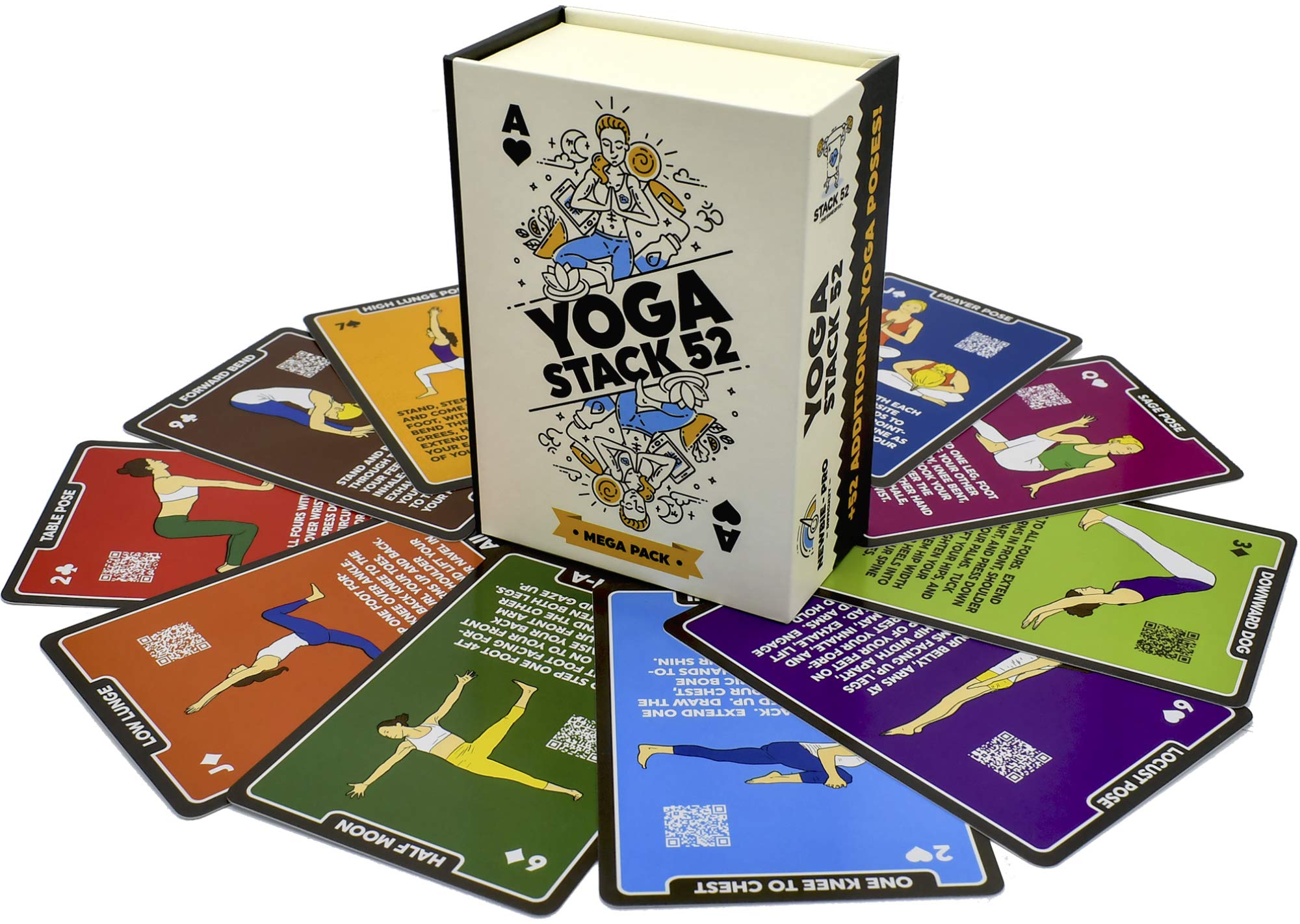 Yoga Exercise Cards Set - 50+ Poses from Beginner to Advanced | Designed by Certified Yoga Instructor | Includes Video Tutorials & Workout Games | Improve Fitness & Flexibility | Perfect for Home Practice, Studio Training & Travel