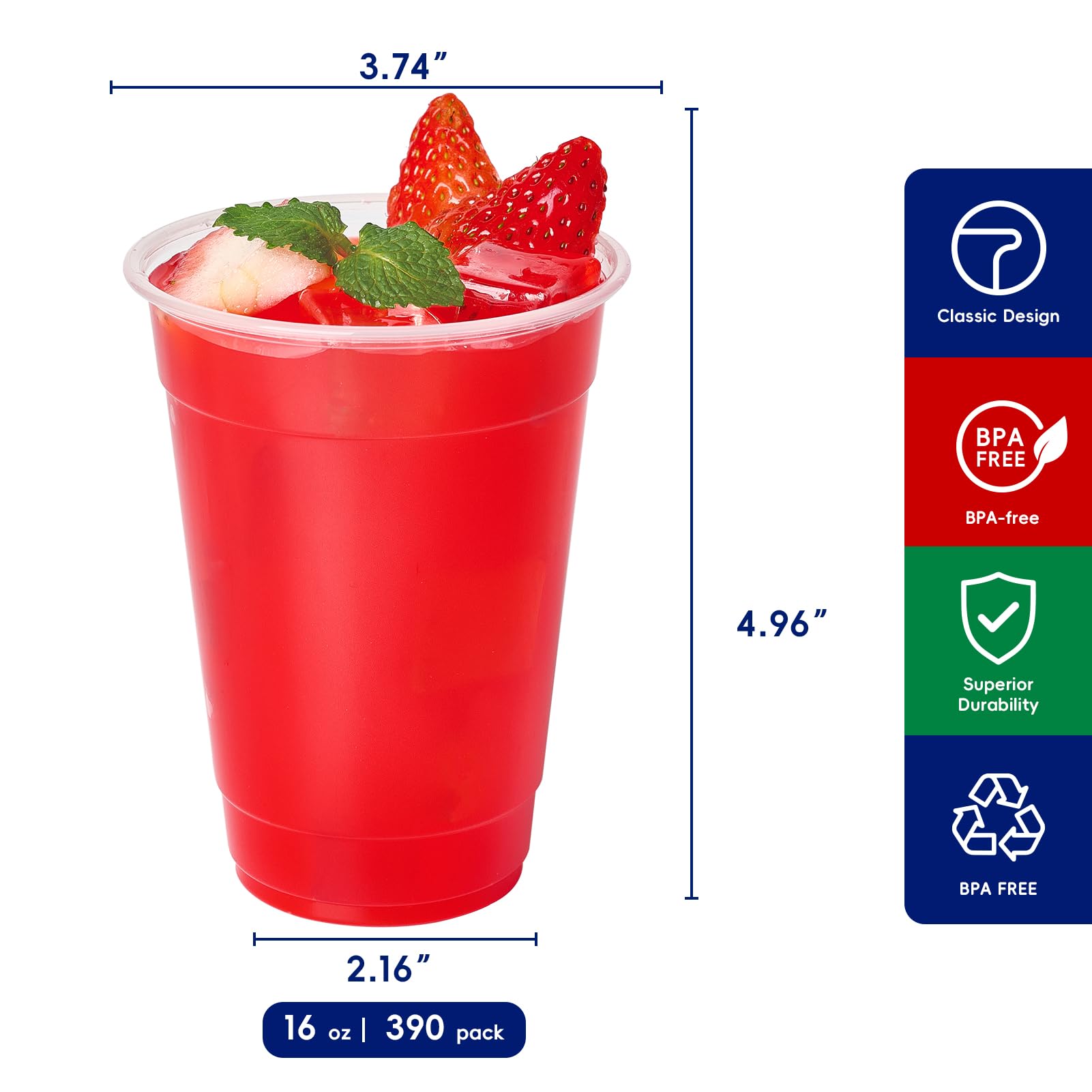 JOLLY CHEF 390 Pack 16 oz Clear Plastic Disposable Cups - Bulk Drinking Cups for Ice Coffee, Milkshake, Cold Beverages - Perfect for Parties, Picnics, Restaurants & Cafes