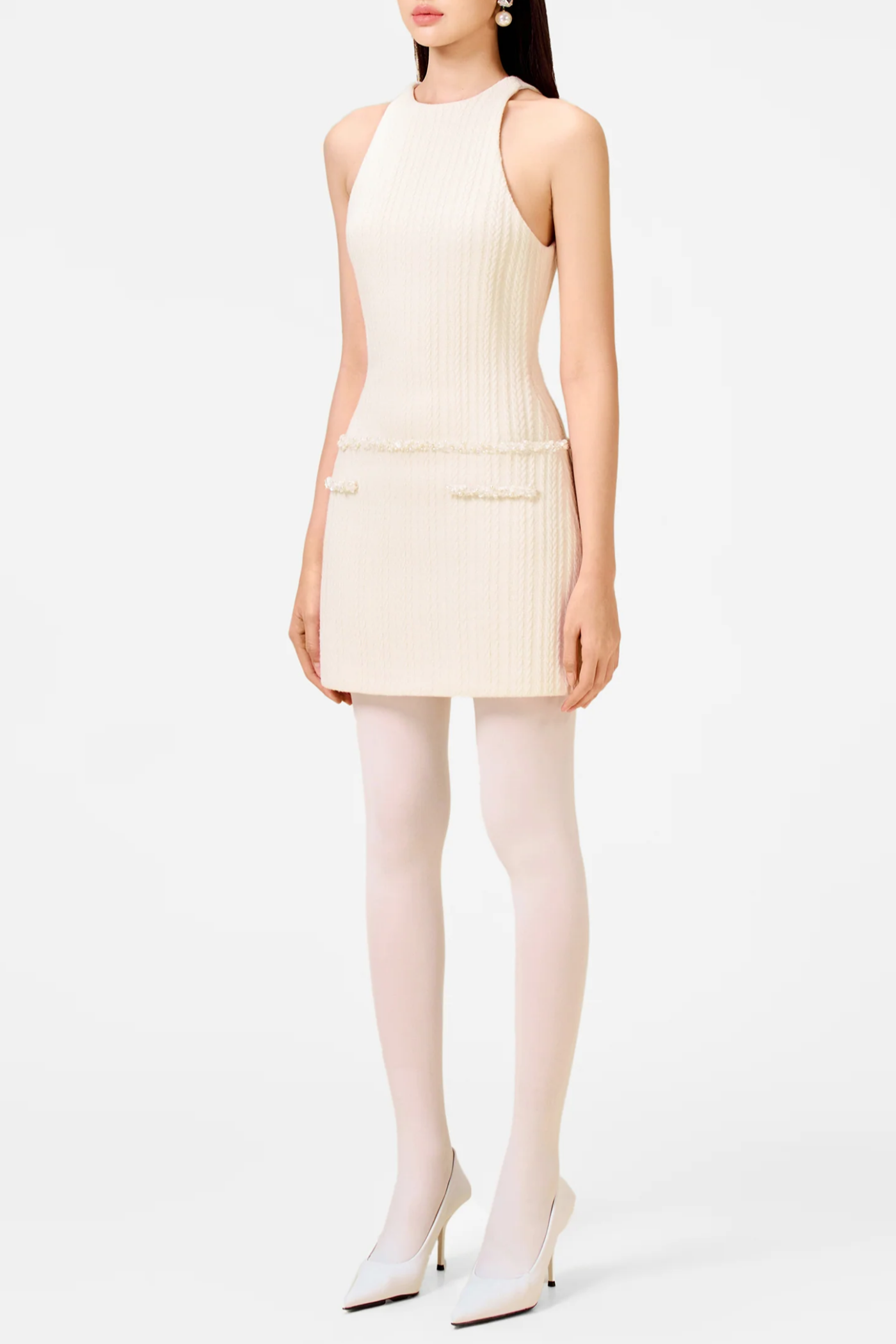 Abene Sleeveless Beaded Embellished Knit Mini Dress for Women - Party, Cocktail, Evening Wear, Date Night Outfit