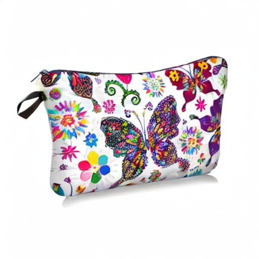 FITINI Waterproof Makeup Bag with Butterflies - Small Travel Cosmetic Organizer Pouch for Women & Girls - Zippered Toiletry Storage Clutch Purse - Perfect for Travel, Gym, and Daily Essentials
