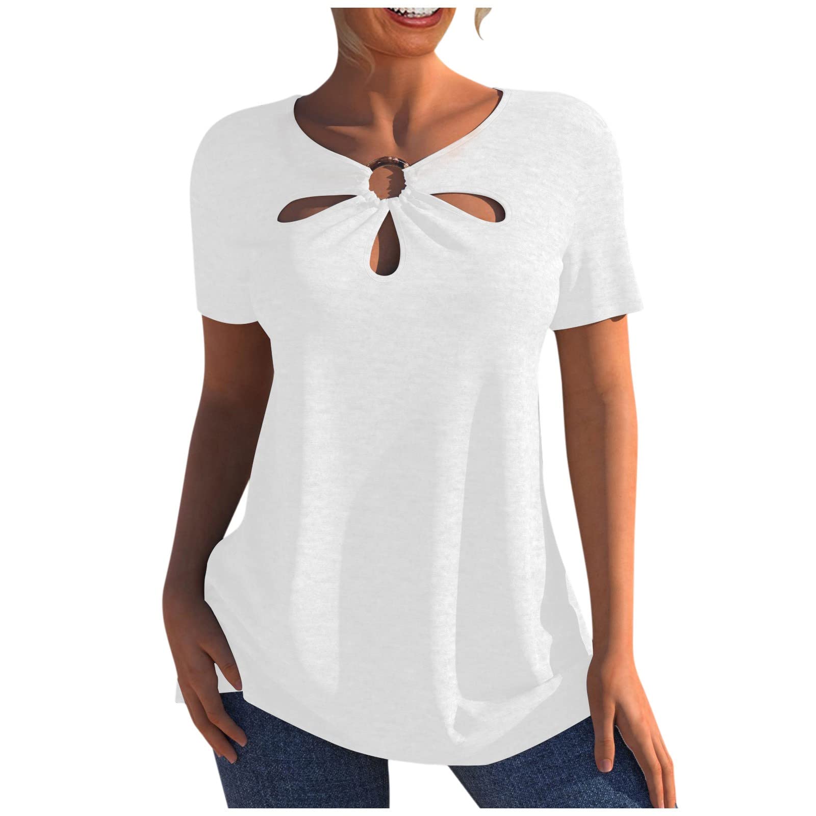 Women's Floral Print Summer Tops - Loose Fit Round Neck Short Sleeve Casual Blouse & Tunic for Beach, Vacation and Everyday Wear