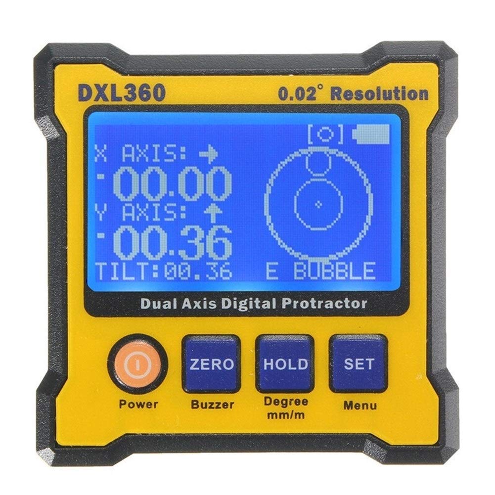 JJXX-BZ Digital Angle Finder - Dual Axis Inclinometer with 0.02° Resolution, Rechargeable & Magnetic Base - Precision Protractor for Electrical Testing, Construction, Woodworking, and DIY Projects