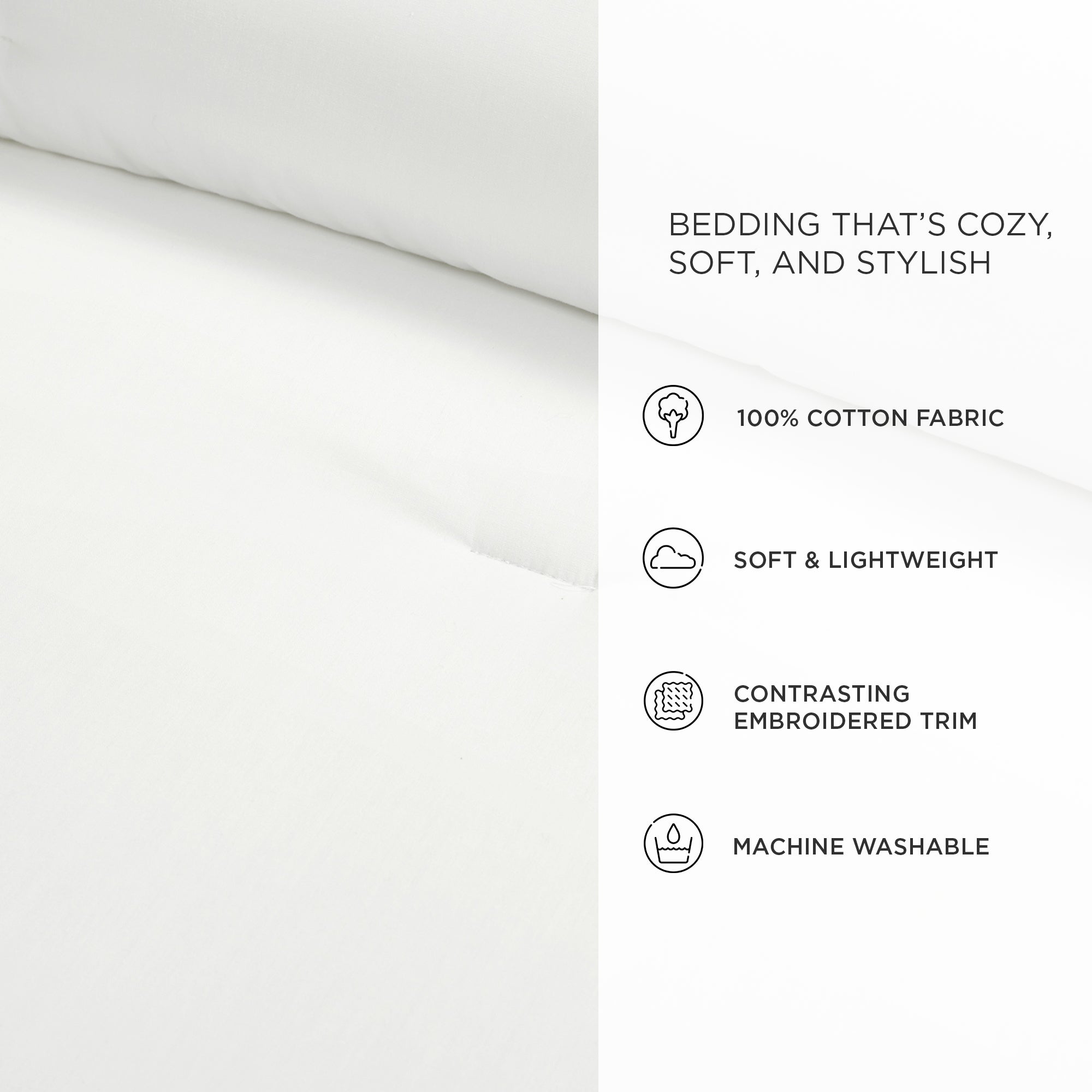 Hampton Double Flange Embroidered Contrast Edge Comforter Set - Queen Size Luxury Bedding for Master Bedroom & Guest Room - Soft & Elegant Home Decor for All Seasons