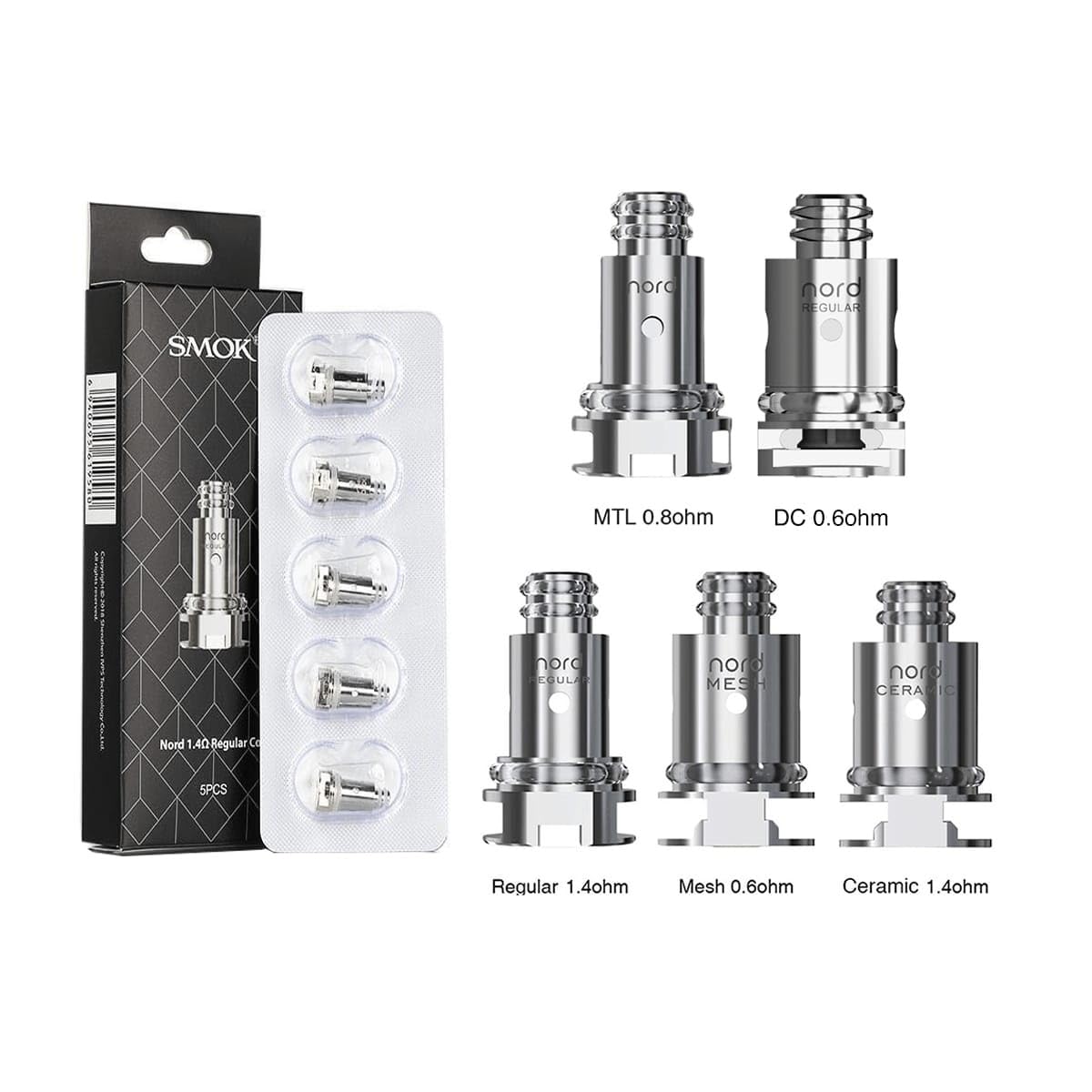 SMOK Nord Replacement Coils 5-Pack - 1.4 Ohm Regular Coil (2ml Capacity) - Compatible with SMOK Nord Pod System - Perfect for Smooth MTL Vaping Experience