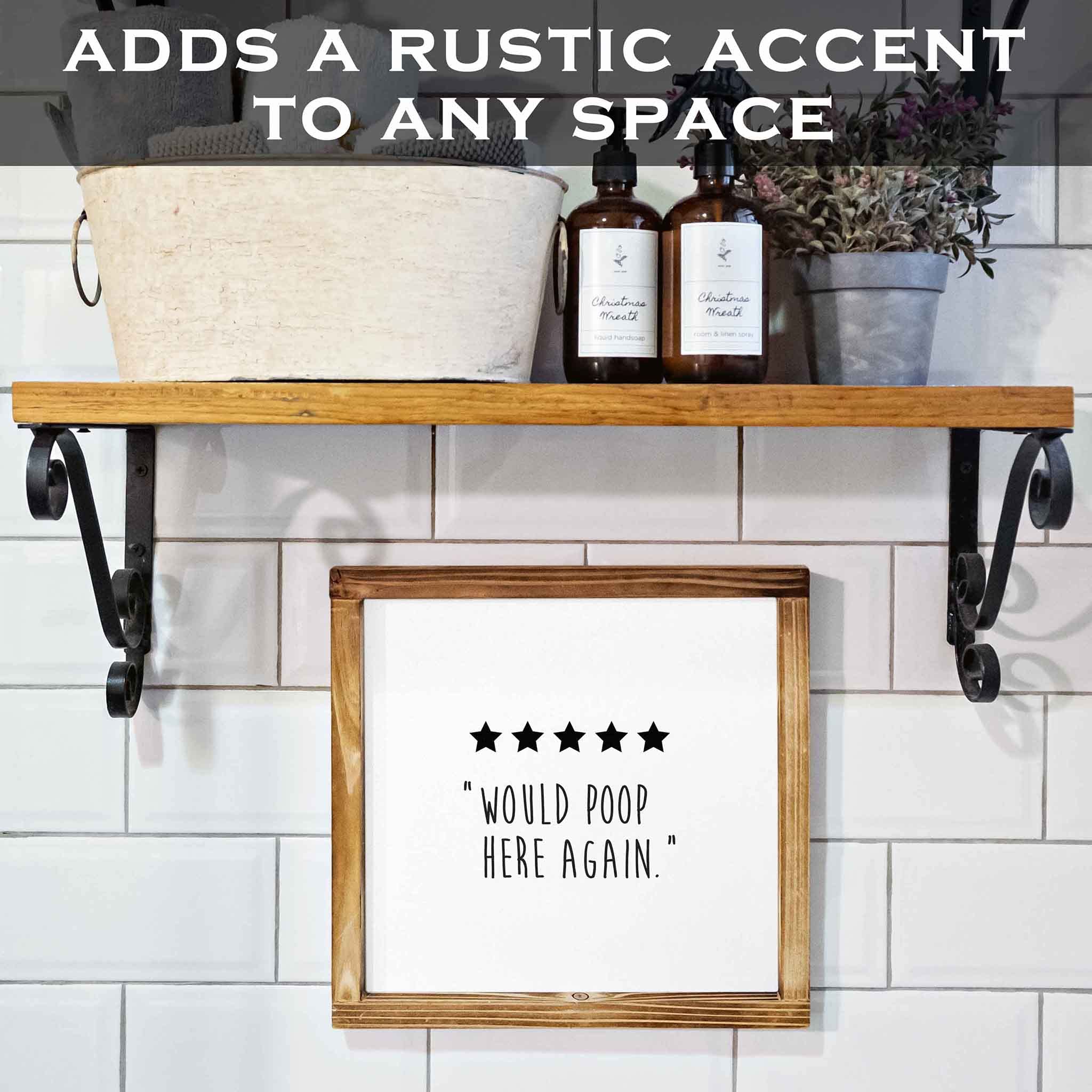 Funny 5 Stars Would Poop Here Again Bathroom Sign - Farmhouse Wall Decor for Bathrooms