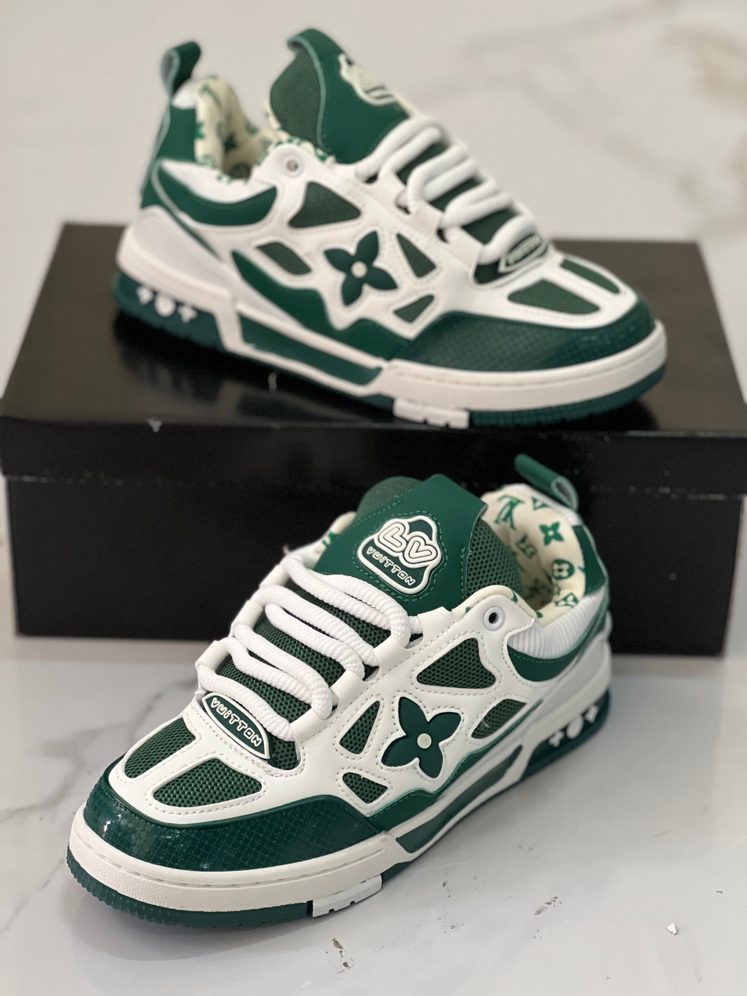 Authentic Louis Vuitton Skate Sneakers - Green & White Colorway | Stylish Streetwear for Men & Women | Perfect for Casual Wear, Skateboarding & Urban Fashion