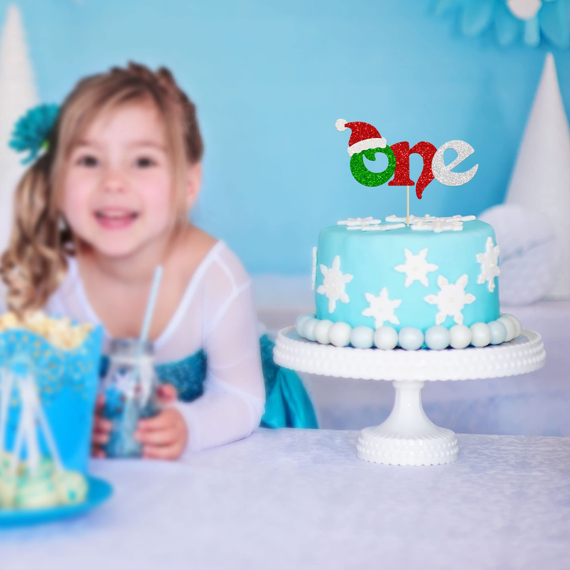 Gyufise 1 Pack Christmas Cake Topper with Santa Hat - First Birthday Party Decorations for Christmas Theme, Baby Shower & Kids 1st Birthday Party Supplies | Perfect for Holiday Celebrations, Festive Desserts & Special Occasions