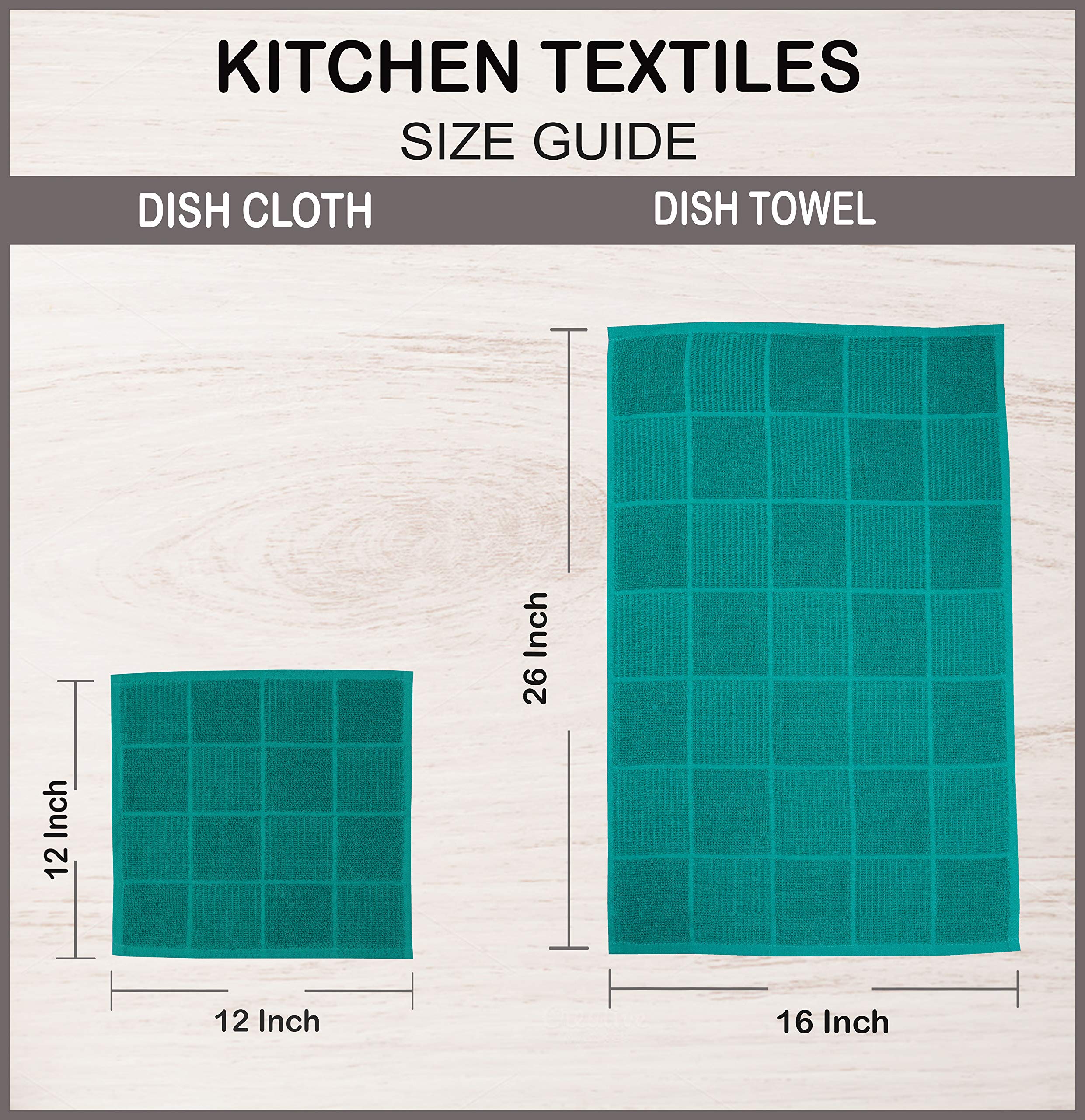 AMOUR INFINI Premium Cotton Kitchen Towels - Pack of 4, 16x28 Inch Super Absorbent & Quick Drying Dish Towels with Hanging Loop - Ideal for Hand Drying, Dishwashing & Tea Time (Teal)