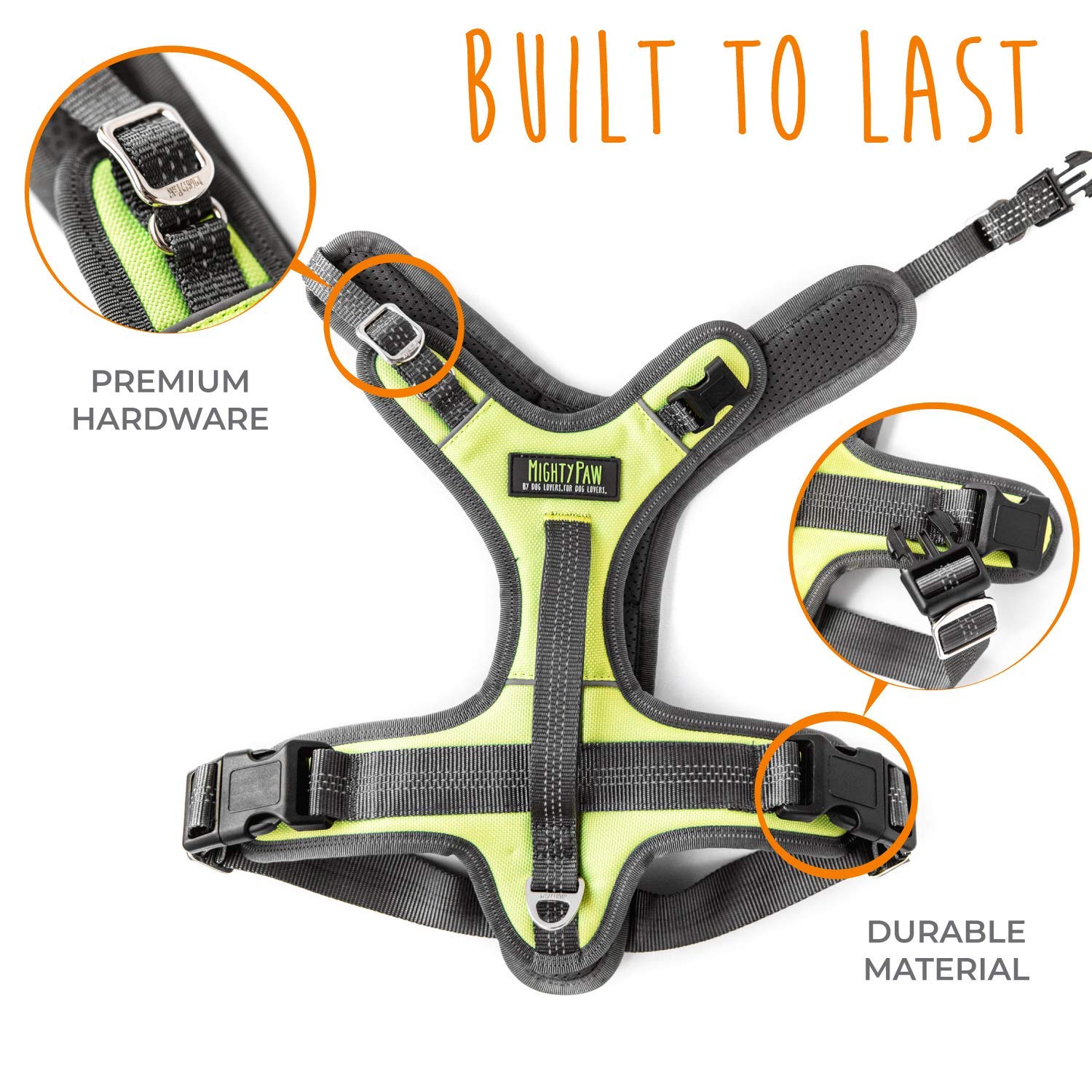 Mighty Paw Sport Harness 2.0 - Adjustable No-Pull Dog Harness with Padded Chest & Reflective Stitching - Small Green Pet Vest for Walking, Running, Hiking & Car Travel - Secure & Comfortable Outdoor Dog Gear