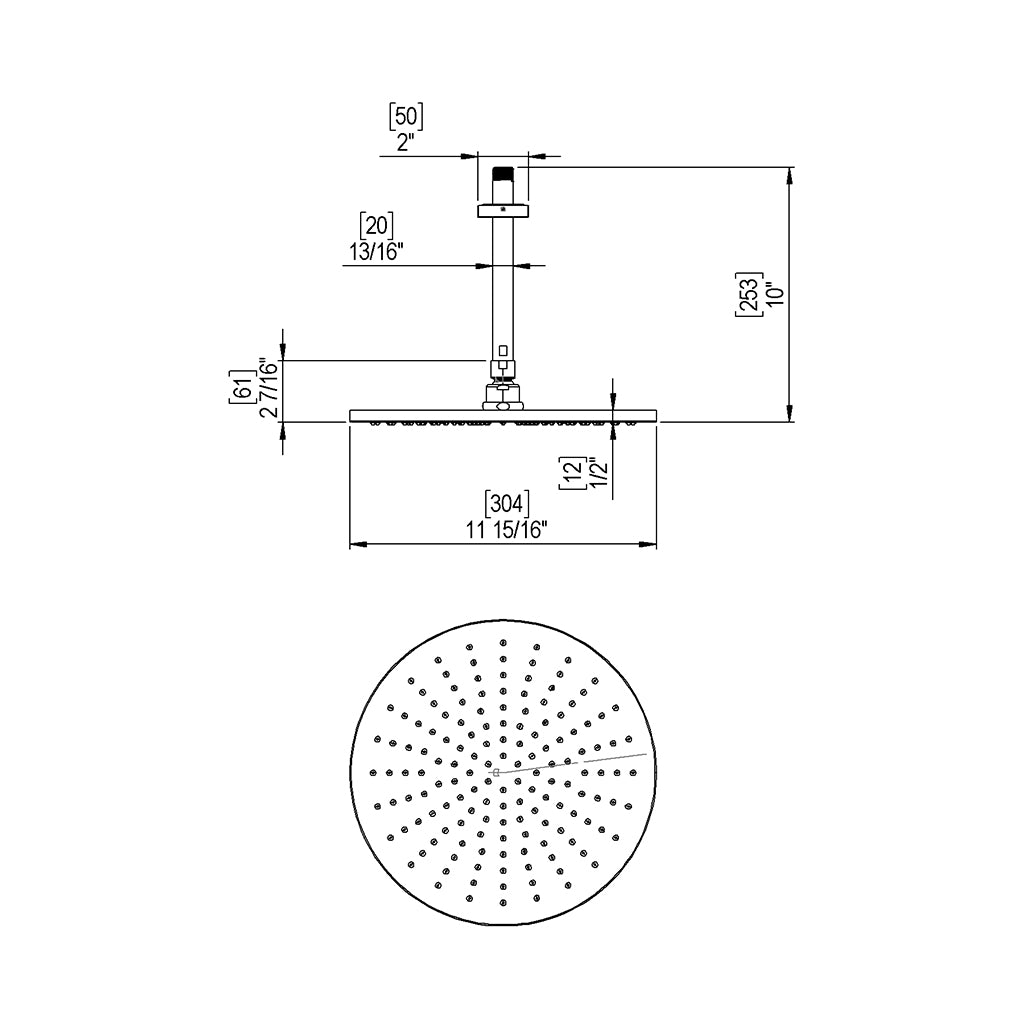 Lasalle Complete Shower Head - Ceiling Mount 12 Inch Brass/Satin Brass - Luxury Rainfall Shower System for Spa-Like Bathroom Experience