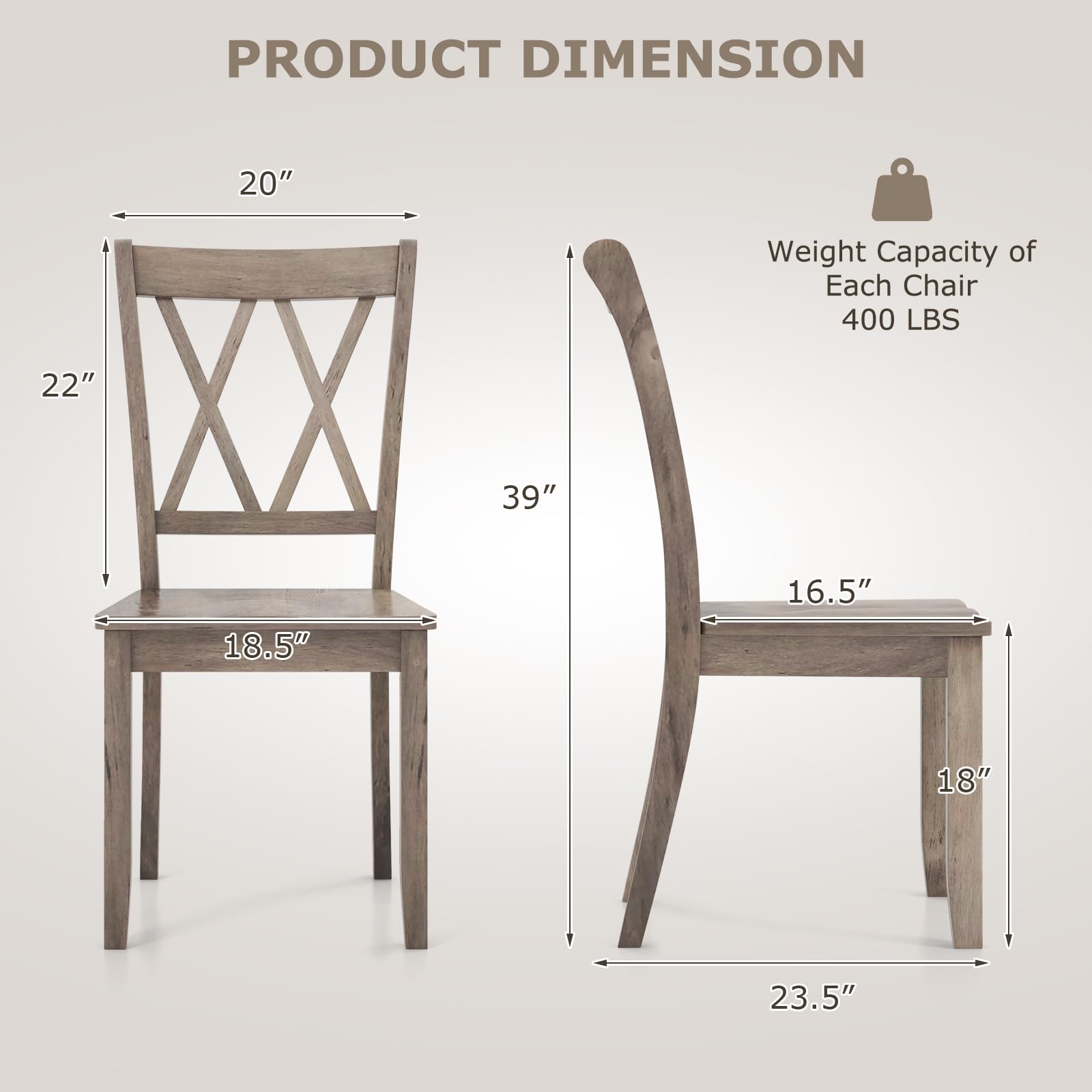 Giantex Set of 4 Solid Rubber Wood Dining Chairs - Ergonomic Armless Side Chairs for Kitchen, Dining Room & Home - Comfortable Brown Wooden Seating for Family Meals & Entertaining Guests