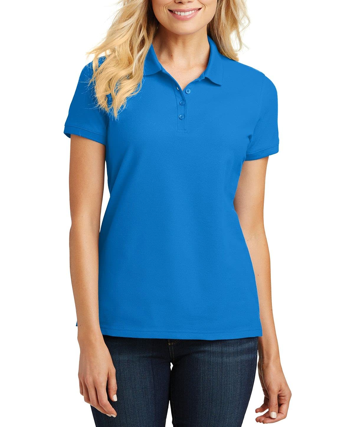 JustBlanks Women's Short Sleeve Polo Shirts - Breathable Pique Cotton 4-Button Polo Tee for Casual Wear, Golf & Office Outfits