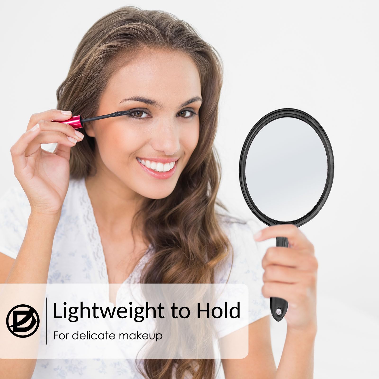Double Sided Handheld Mirror with 1X/2X Magnification - Round Makeup Mirror with Comfortable Handle - Perfect for Beauty Routine, Travel & Vanity (Black)