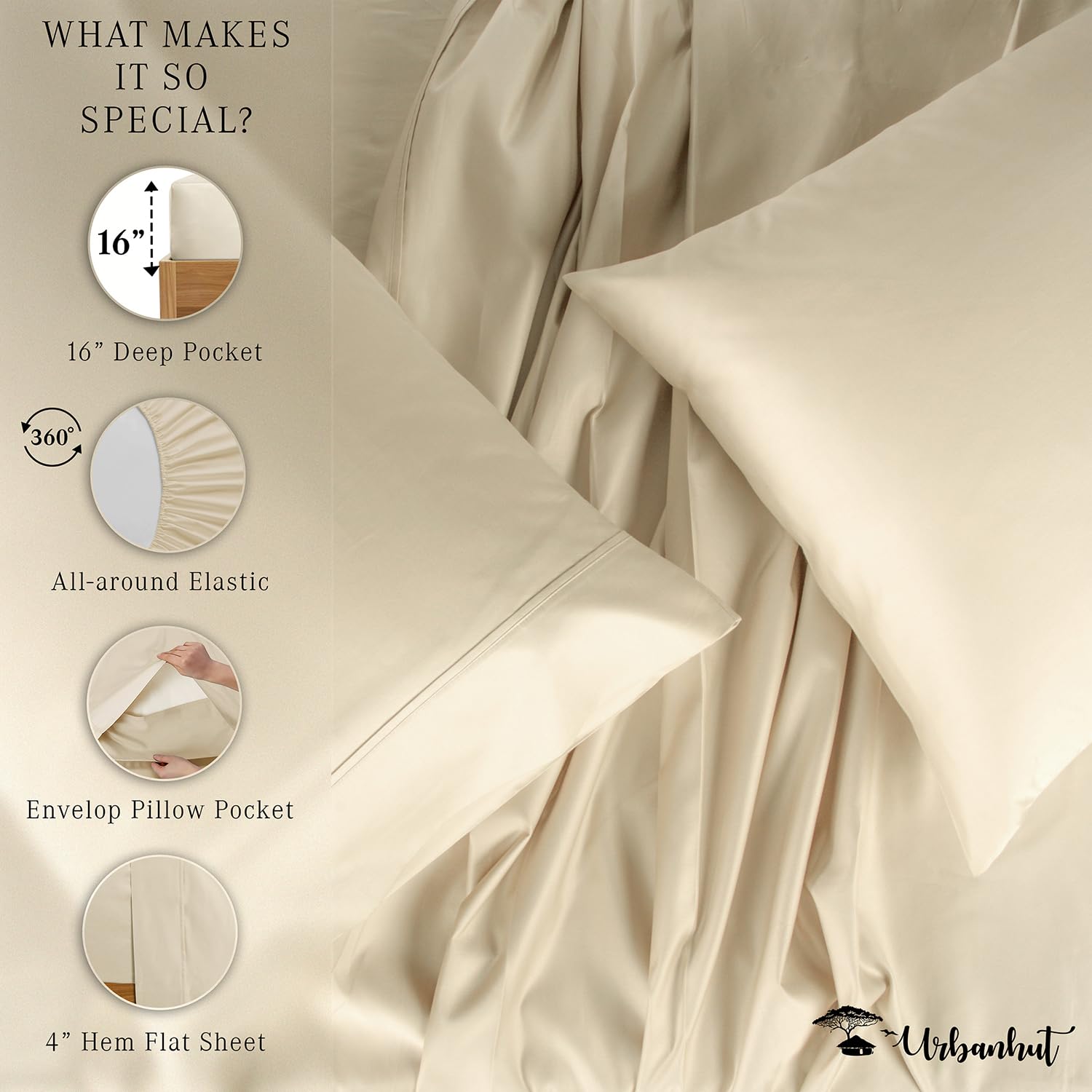 Premium 800 Thread Count King Size Egyptian Cotton Sheets Set - 4 Piece Luxury Bedding with Sateen Finish for Deep Pocket Mattress (16
