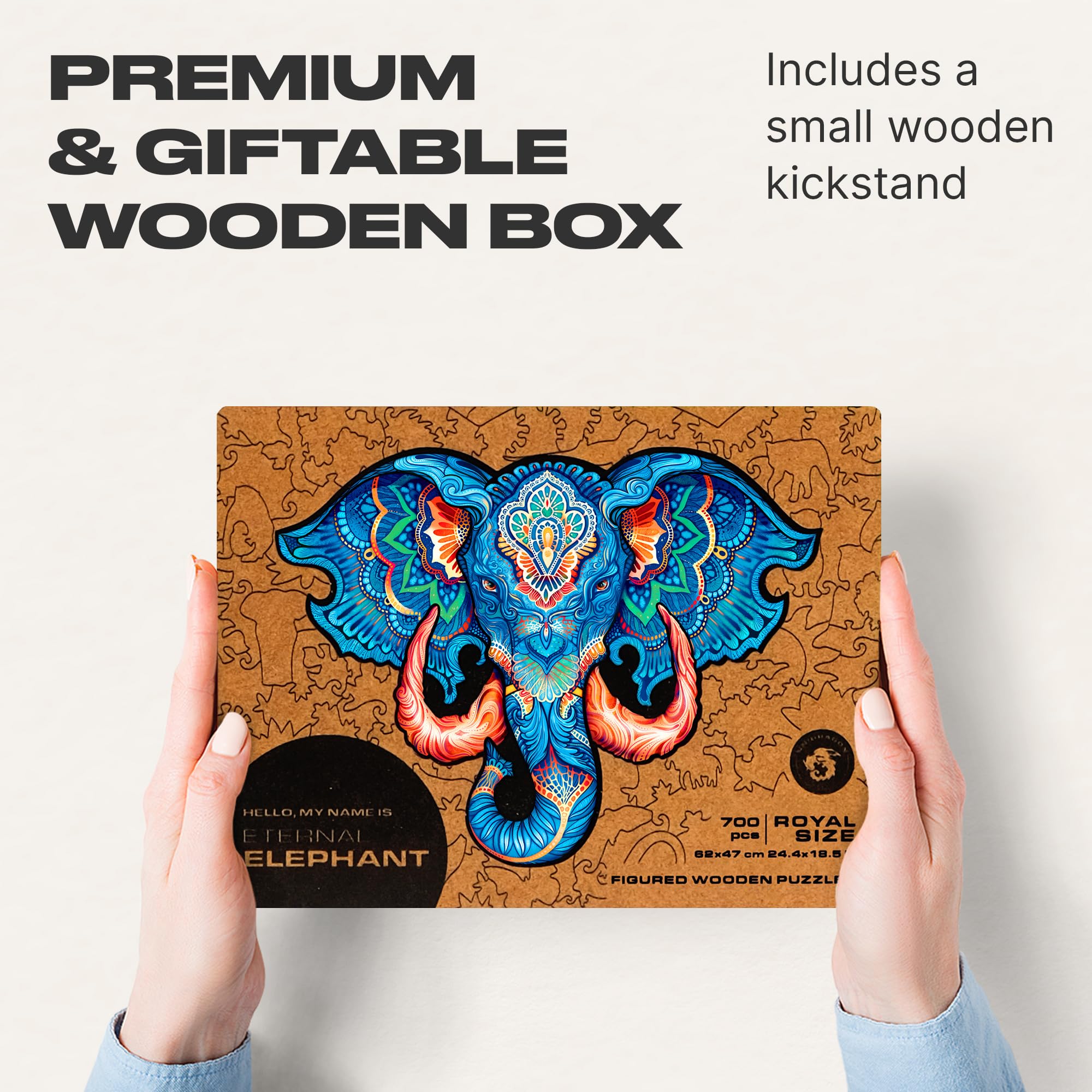UNIDRAGON Premium 700-Piece Wooden Jigsaw Puzzle - Eternal Elephant Design, Large 24.4