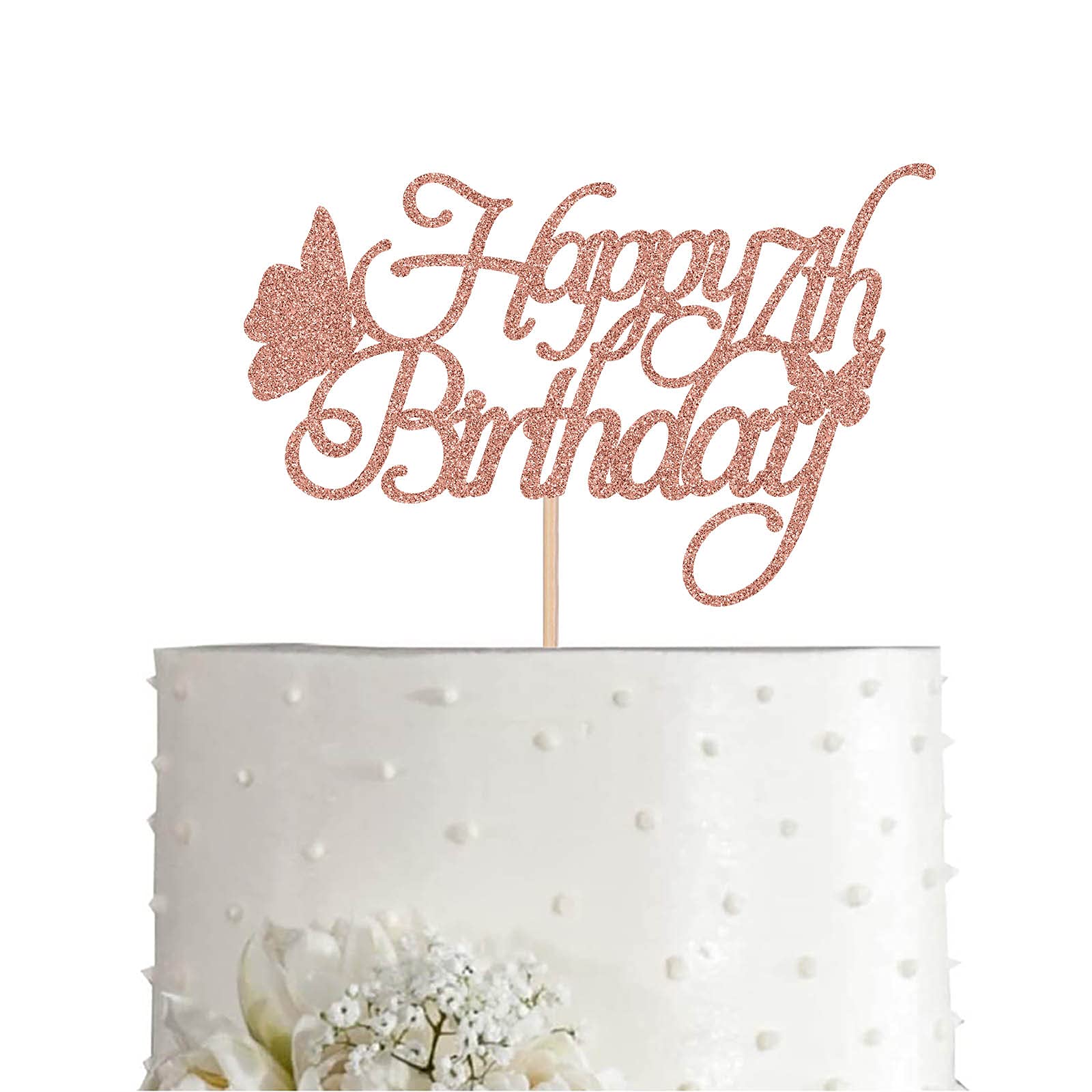 Rose Gold Glitter Butterfly Cake Topper for 7th Birthday Party - Elegant Rose & Butterfly Design for Girl's Happy Birthday Cake Decoration | Perfect for Birthday Cakes, Cupcakes & Dessert Table Centerpieces