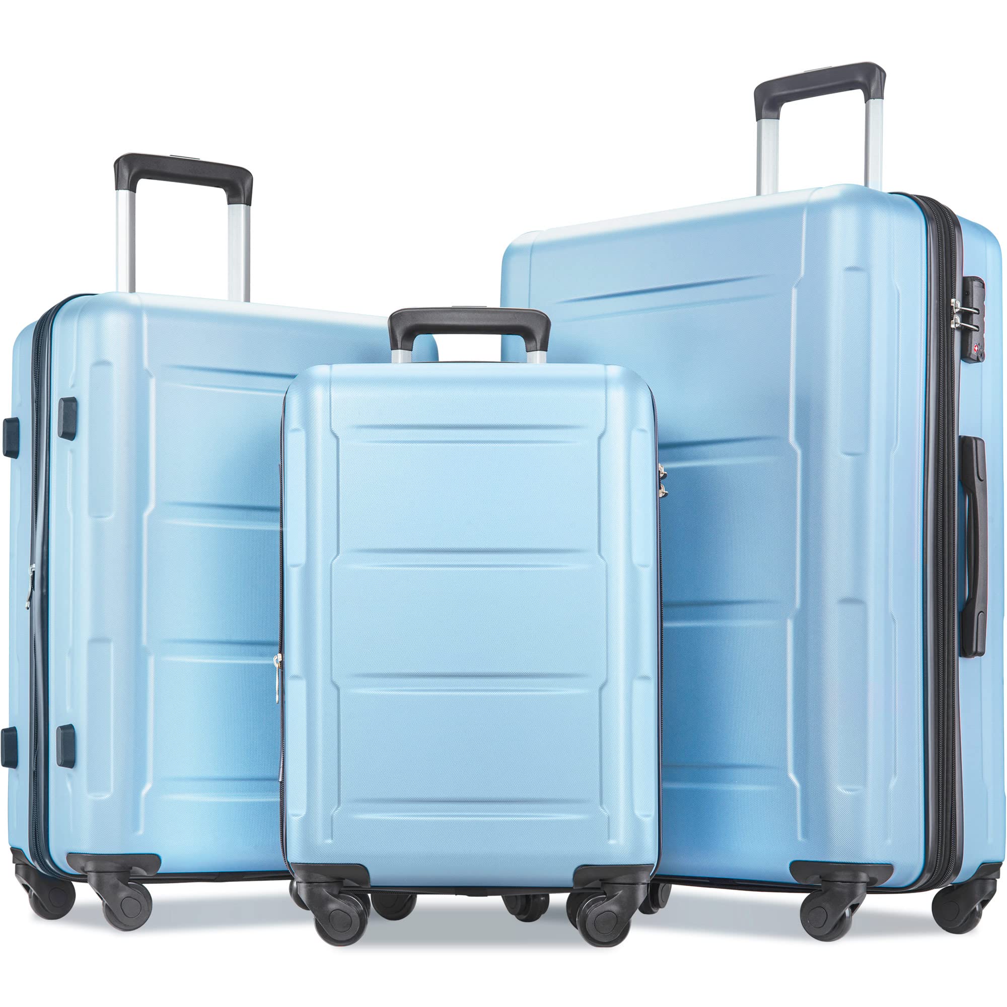 **Merax 3-Piece Expandable Hardside Luggage Set with TSA Lock & Spinner Wheels - Lightweight Baby Blue Suitcase for Travel, Vacation & Business Trips**