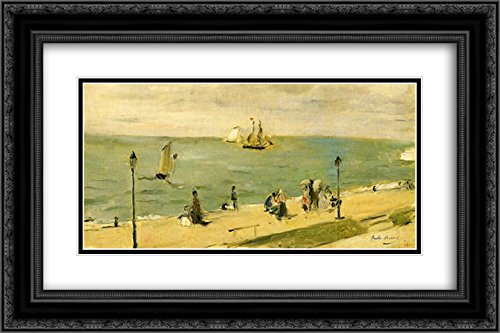Berthe Morisot 'The Beach at Petit Dalles' 24x16 Inch Framed Art Print - Black Ornate Frame with Double Matting, Museum Quality Wall Decor for Living Room, Bedroom, or Office