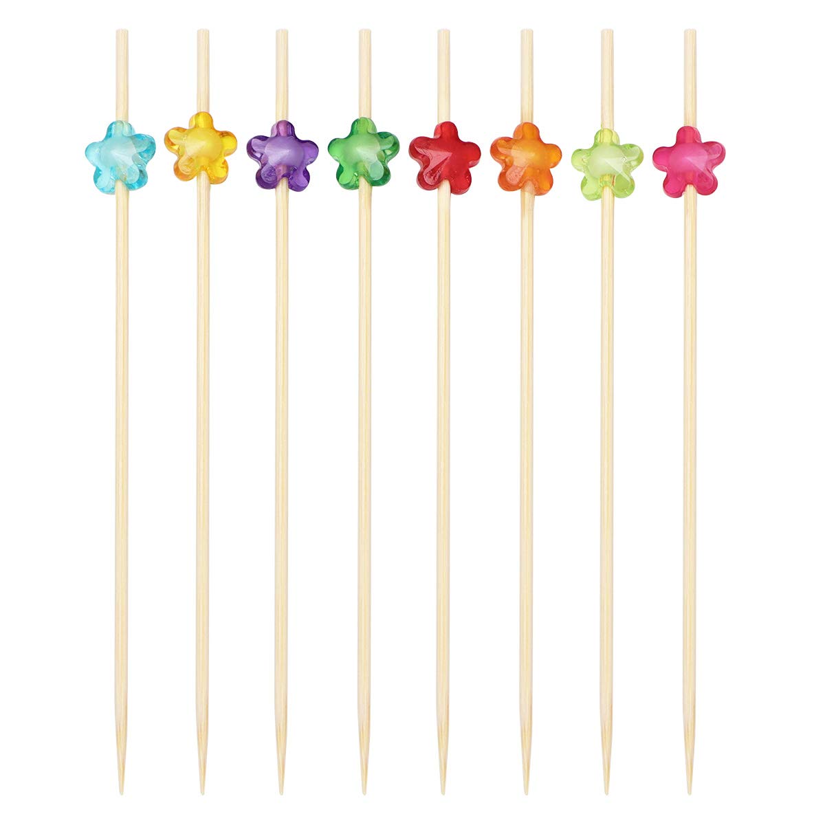 100Pcs 12cm Cabilock Disposable Bamboo Fruit Forks with Acrylic Wintersweet Design - Eco-Friendly Cocktail Sticks, Wine Garnish Skewers & Sandwich Picks for Parties, Weddings & Home Entertaining