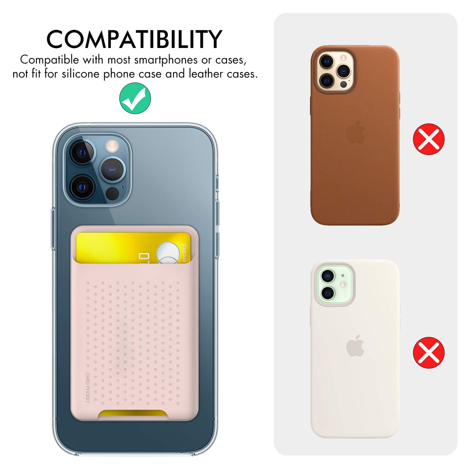 RFID Blocking Adhesive Card Holder for Back of Phone Case - Reusable Stick-On Wallet for All Smartphones (Pink) - Perfect for Contactless Payments, ID Cards & Transit Passes