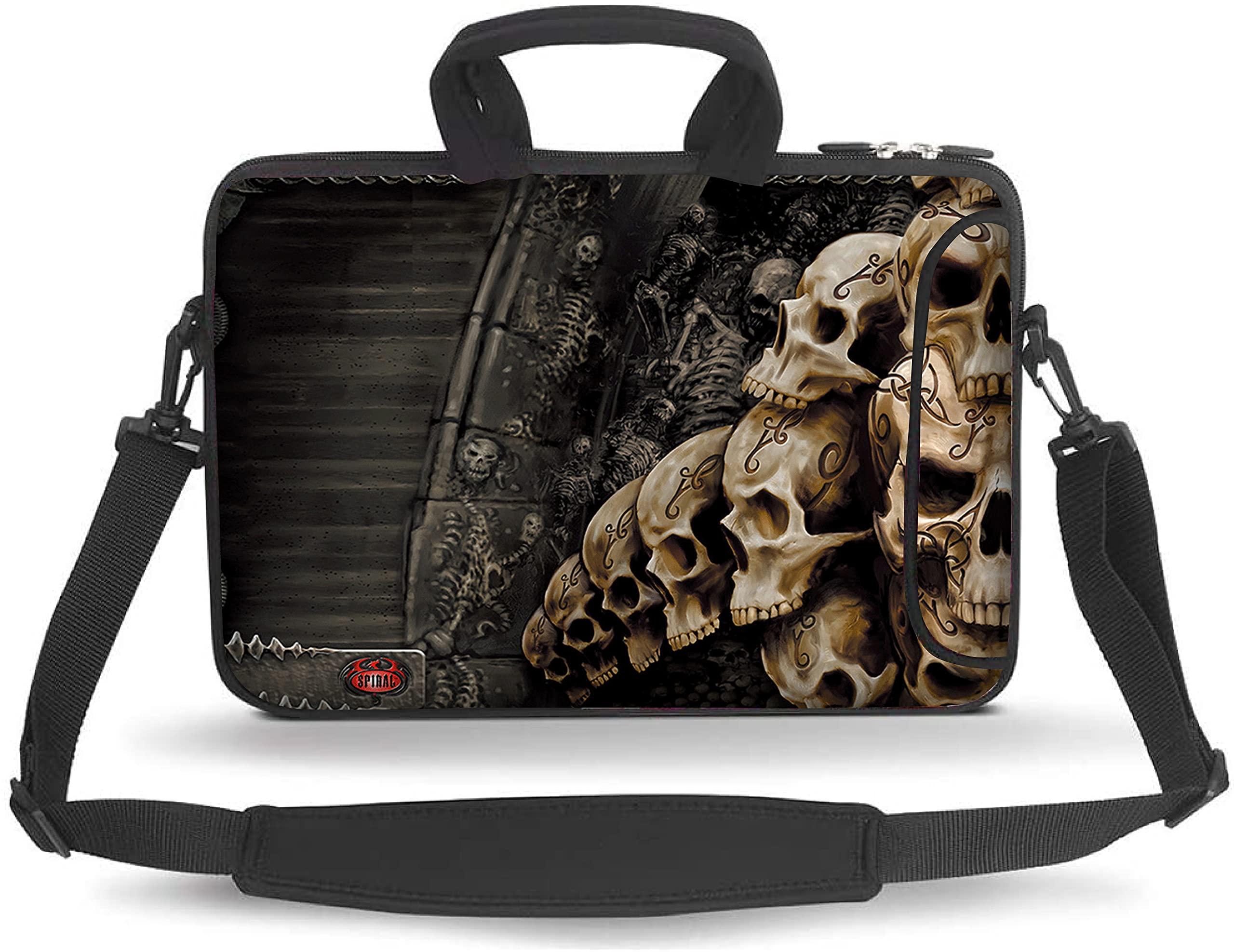 14-15.6 Inch Laptop Shoulder Bag - Waterproof Neoprene Messenger Bag with Adjustable Strap & Side Pocket for MacBook, Notebook, Tablet - Perfect for Work, School & Travel (Skull Design)