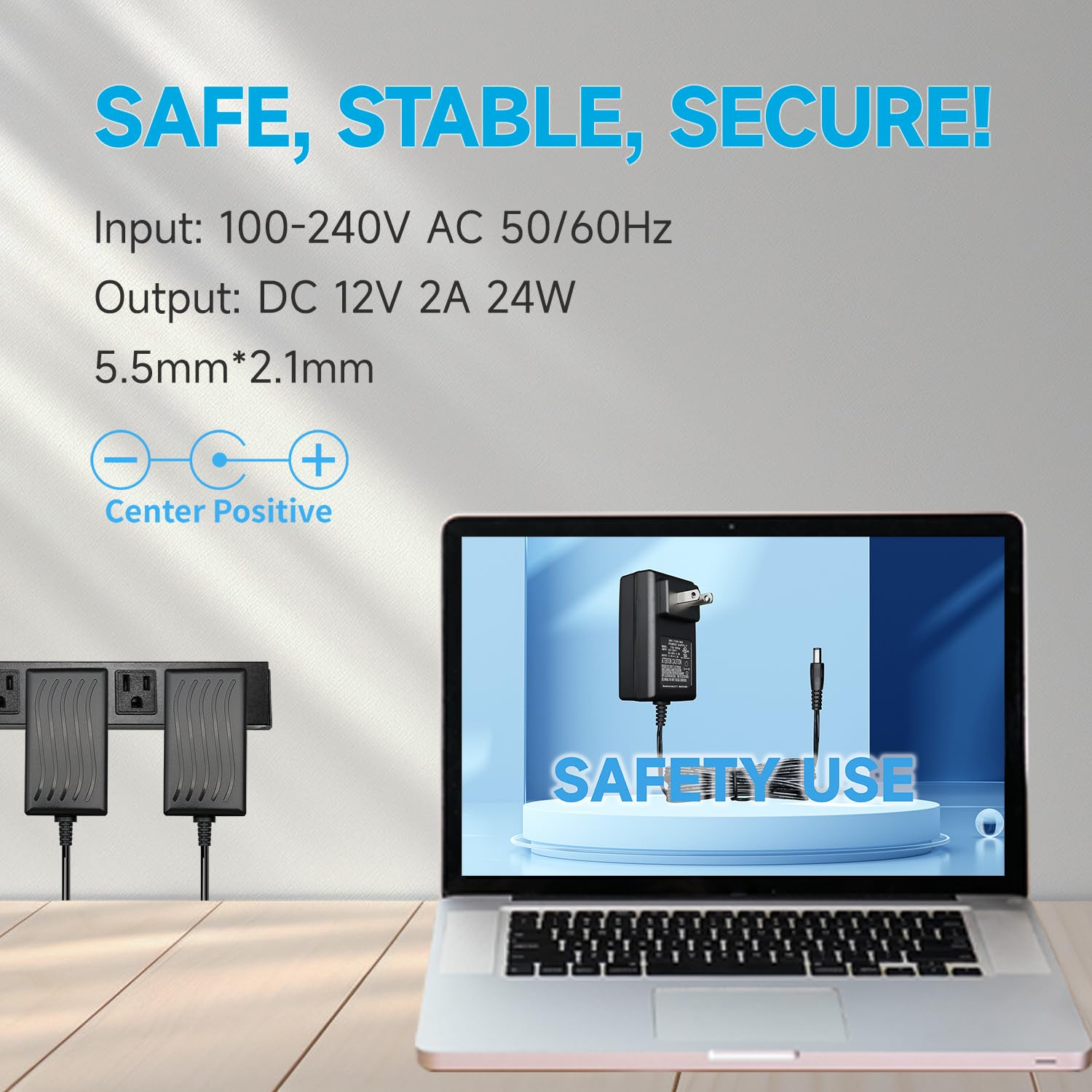 24W Universal Power Adapter 100-240V AC to 12V DC 2A Converter with 4-Port Splitter Cable - Compatible with CCTV Cameras, DVR/NVR Systems, LED Strip Lights - UL FCC CE Certified for Home & Office Security Setup