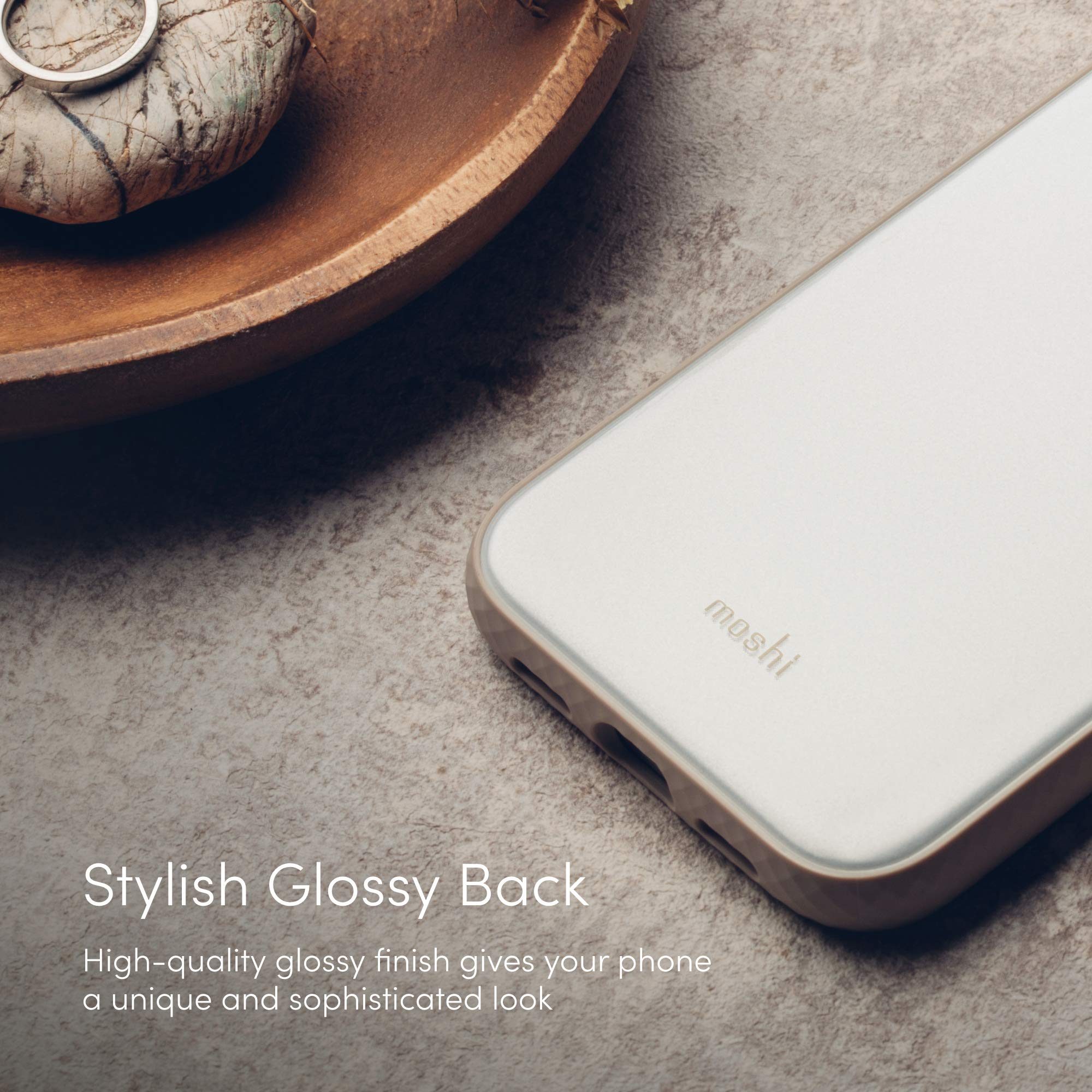 Moshi iGlaze Hardshell Case for iPhone 12 Pro Max (6.7-inch) - Premium Glossy Cover with Non-Slip Frame & Responsive Metal Buttons - Pearl White - Perfect for Everyday Protection & Style