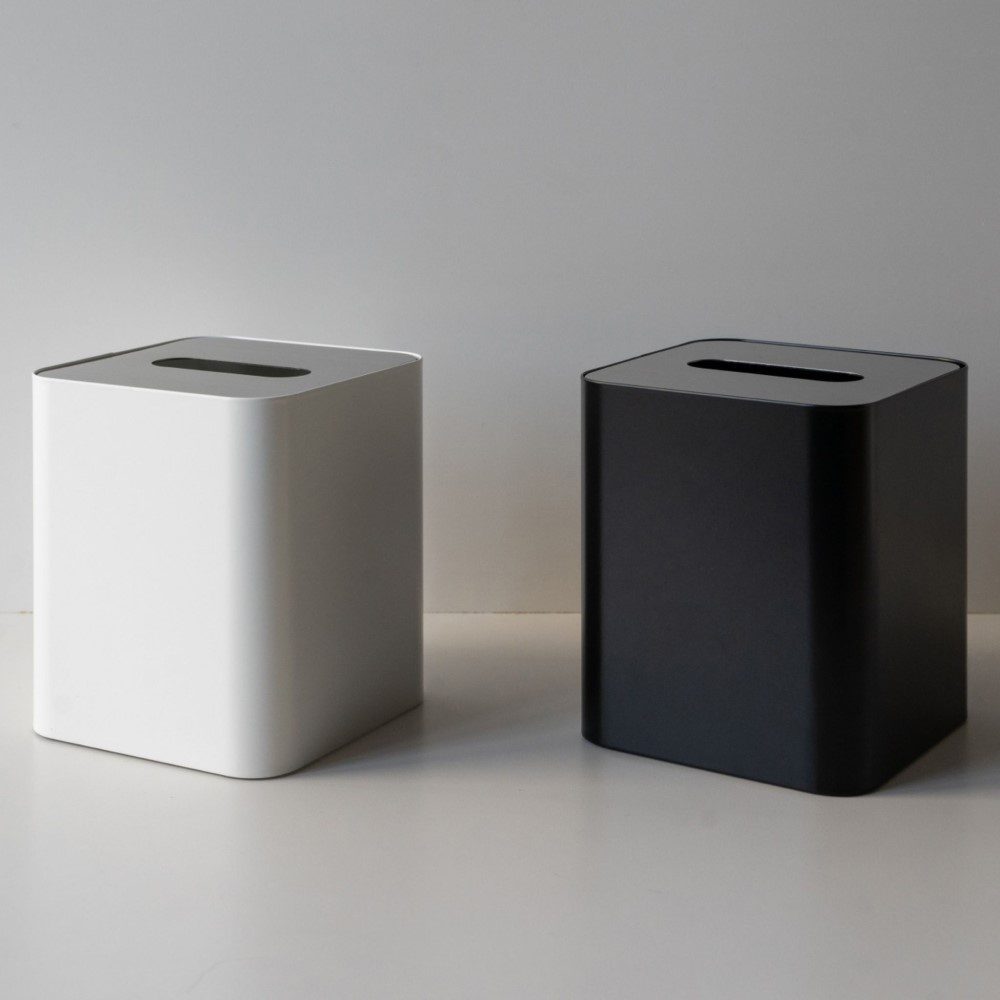 Square Tissue Box with Metal Lid - Black/Brushed Steel | Modern Home & Office Decor | Perfect for Living Room, Bathroom, or Desk Organizer