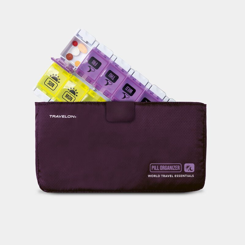 Travelon 7-Day AM/PM Push Button Pill Organizer - Portable Daily Medication Case for Travel, Work & Home Use