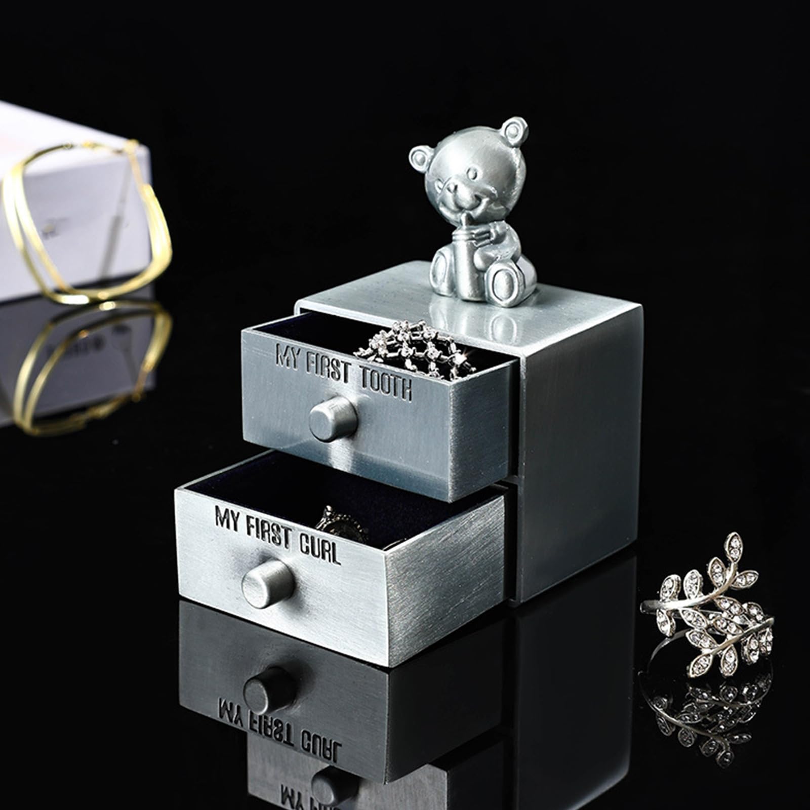 HUANIZI Baby First Tooth Keepsake Box - Metal Storage Case for Lost Teeth, Deciduous Tooth Preservation Container - Perfect for Childhood Memories & Milestone Souvenirs (Ideal for New Parents, Baby Showers & Memory Keeping)