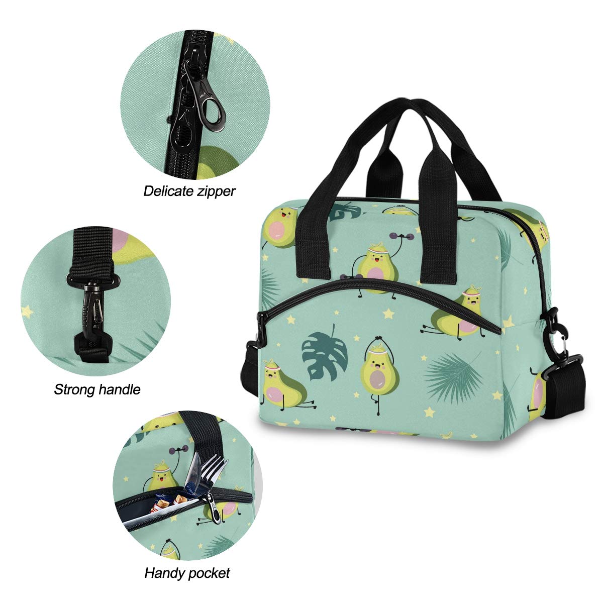 ALAZA Green Avocado Insulated Lunch Bag for Women - Leakproof Crossbody Lunch Tote with Adjustable Shoulder Strap - Perfect Lunch Box Purse & Cooler Bag for Work, School, Nursing & Teaching Professionals - Ideal for Office, Hospital, Classroom & Outdoor Activities