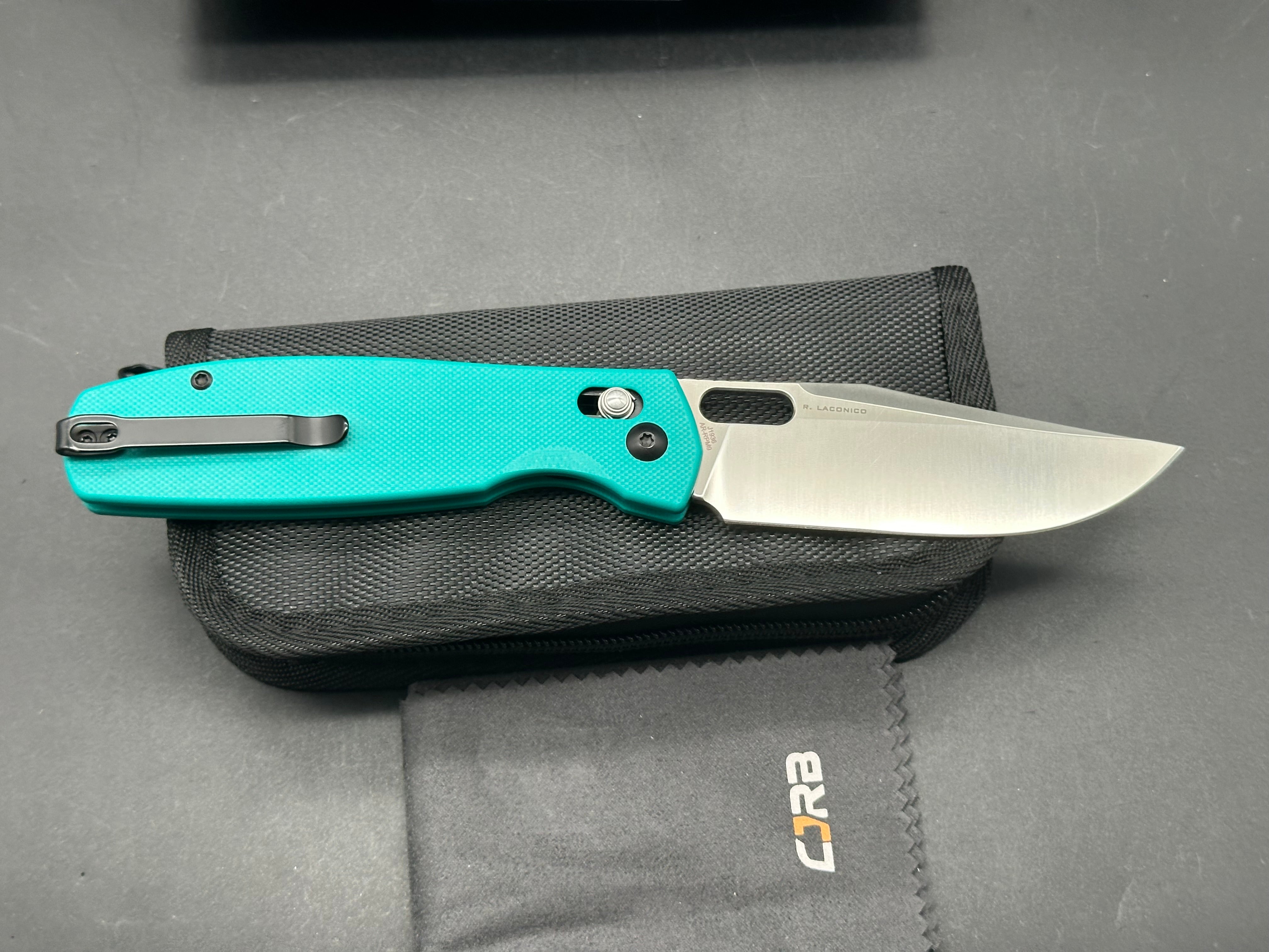 CJRB Prado Folding Knife - Aqua Green G10 Handle, AR-RPM9 Steel, Plain Edge Satin Finish - EDC, Outdoor, Camping & Survival Tool
