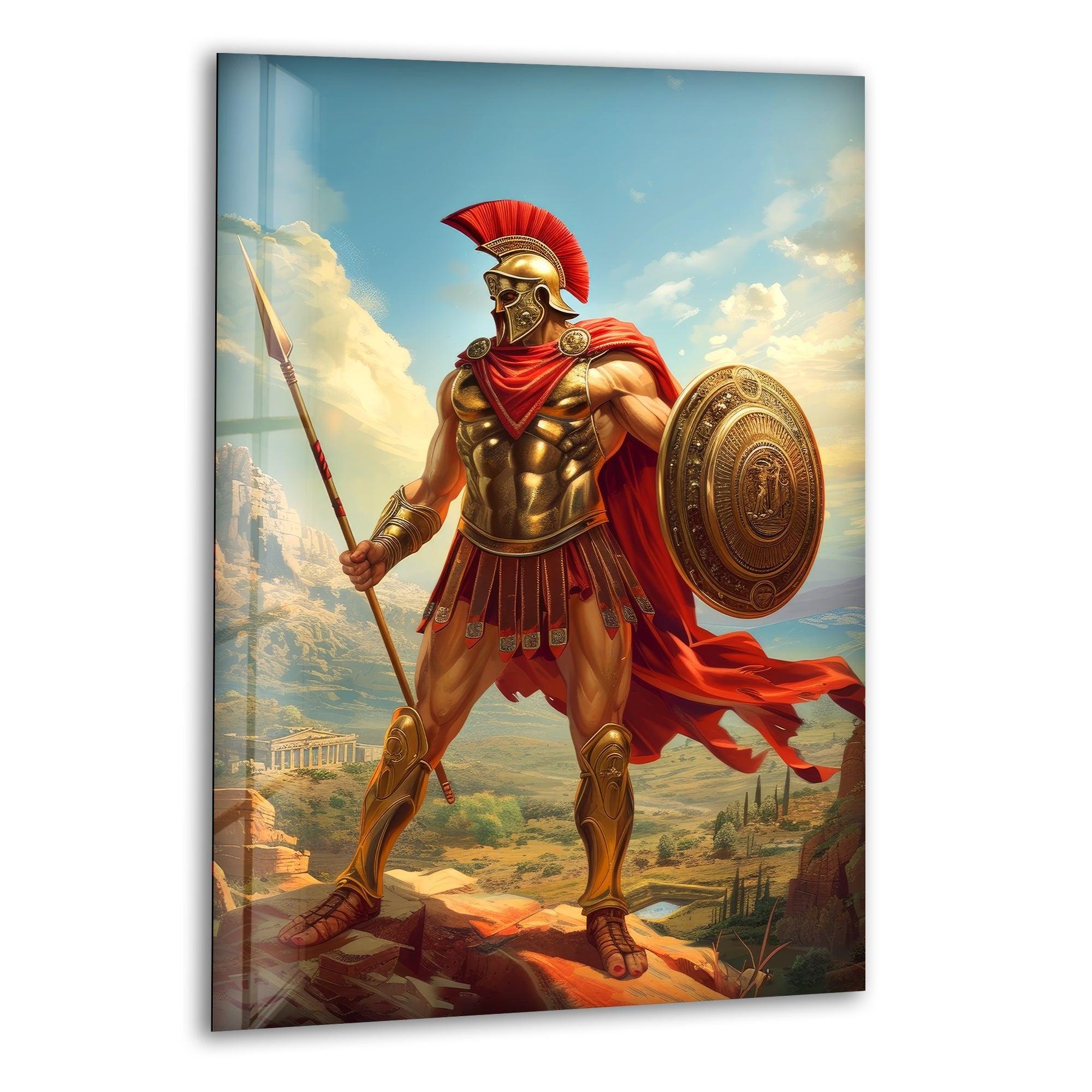 Ancient Gladiator Glass Wall Art - Handmade Roman Warrior Mosaic for Home & Office Decor - Perfect for Living Room, Bedroom, or Office Wall Display