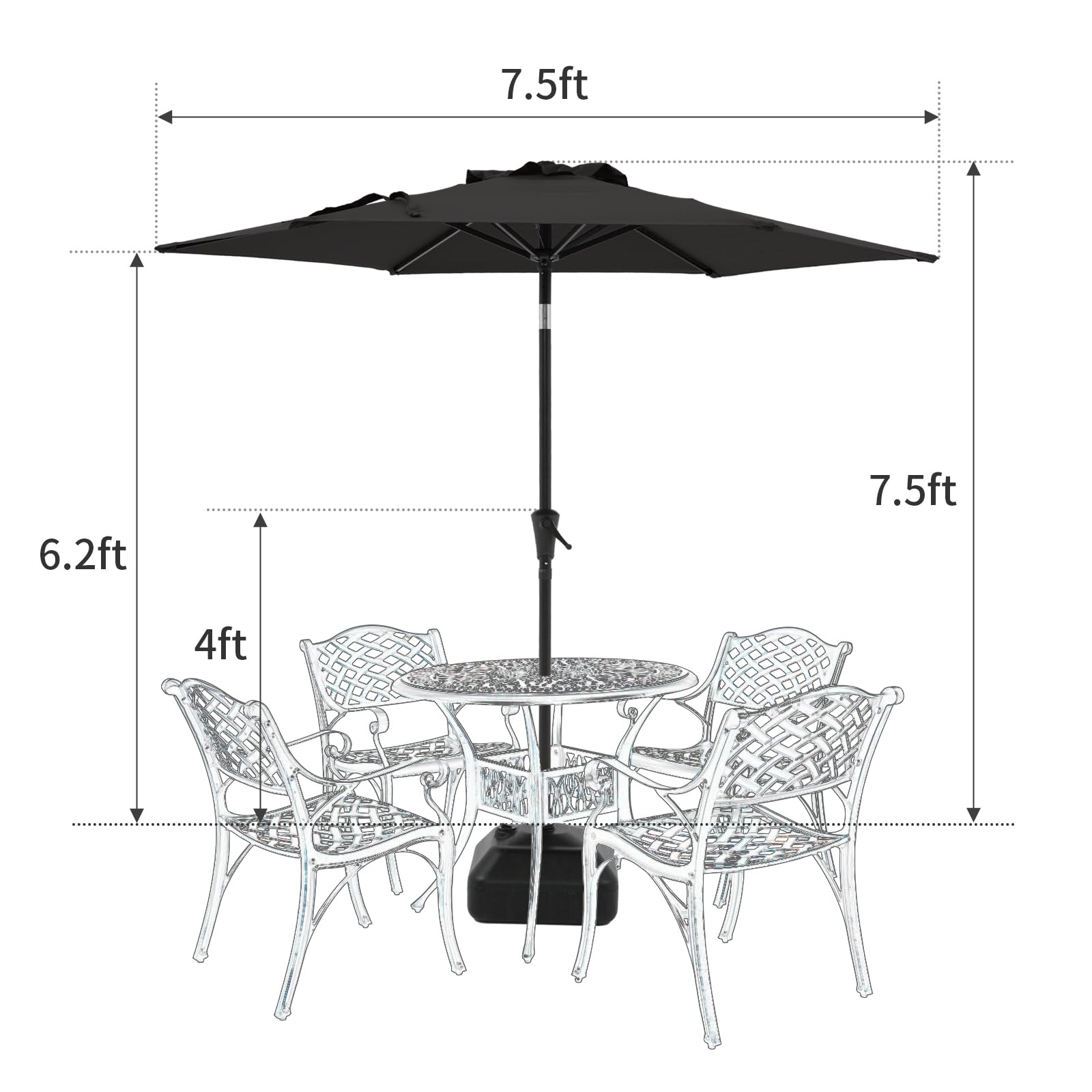 Verano 7.5ft Outdoor Patio Umbrella with Push Button Tilt & Crank - Black Market Umbrella for Garden, Deck, Poolside & Dining Areas - Perfect for Shade in Backyard, Restaurant or Beach