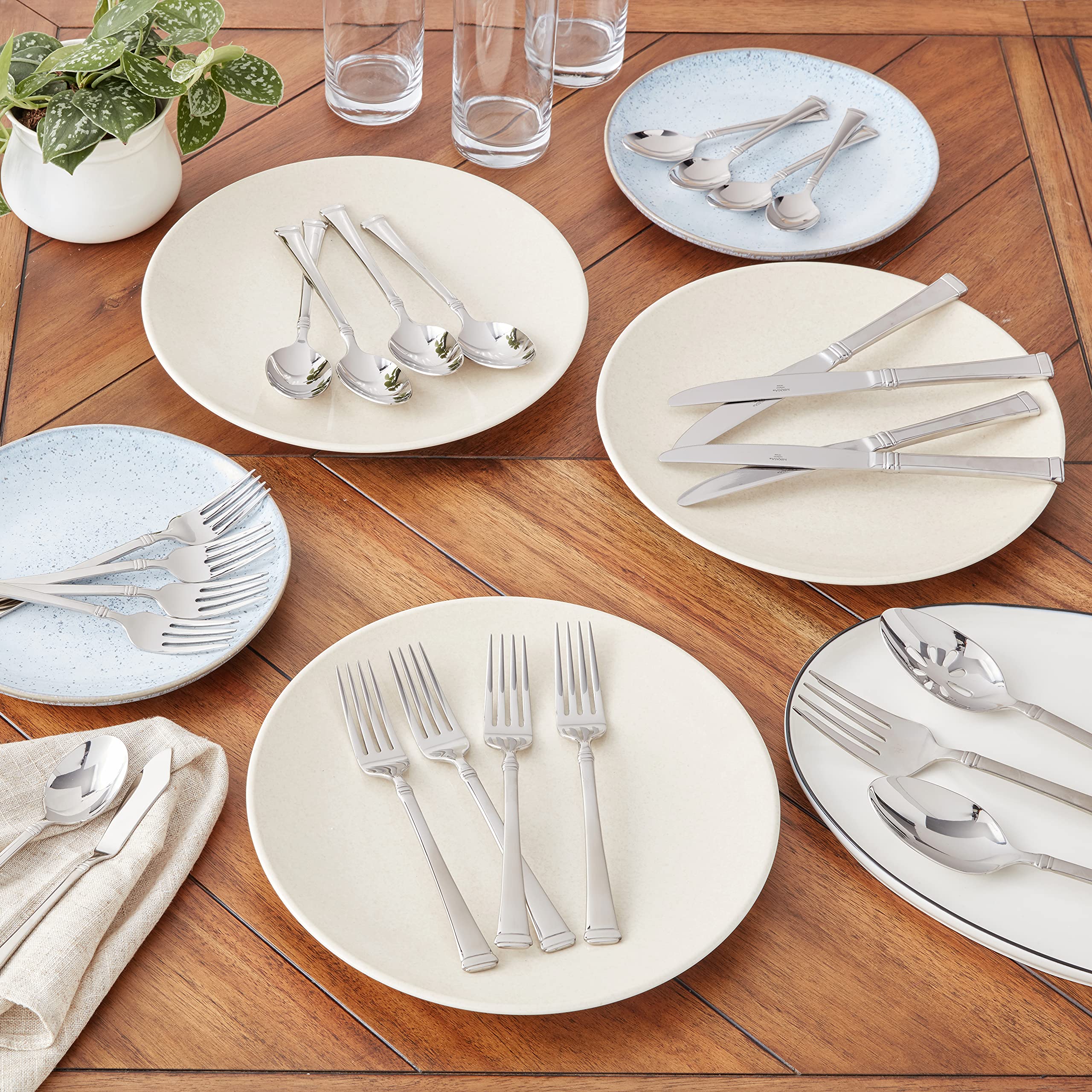 Premium Mikasa Harmony 45-Piece Silverware Set - 18/10 Stainless Steel Cutlery for 8 with 5-Piece Serving Utensils - Elegant Flatware for Dinner Parties, Weddings & Everyday Dining