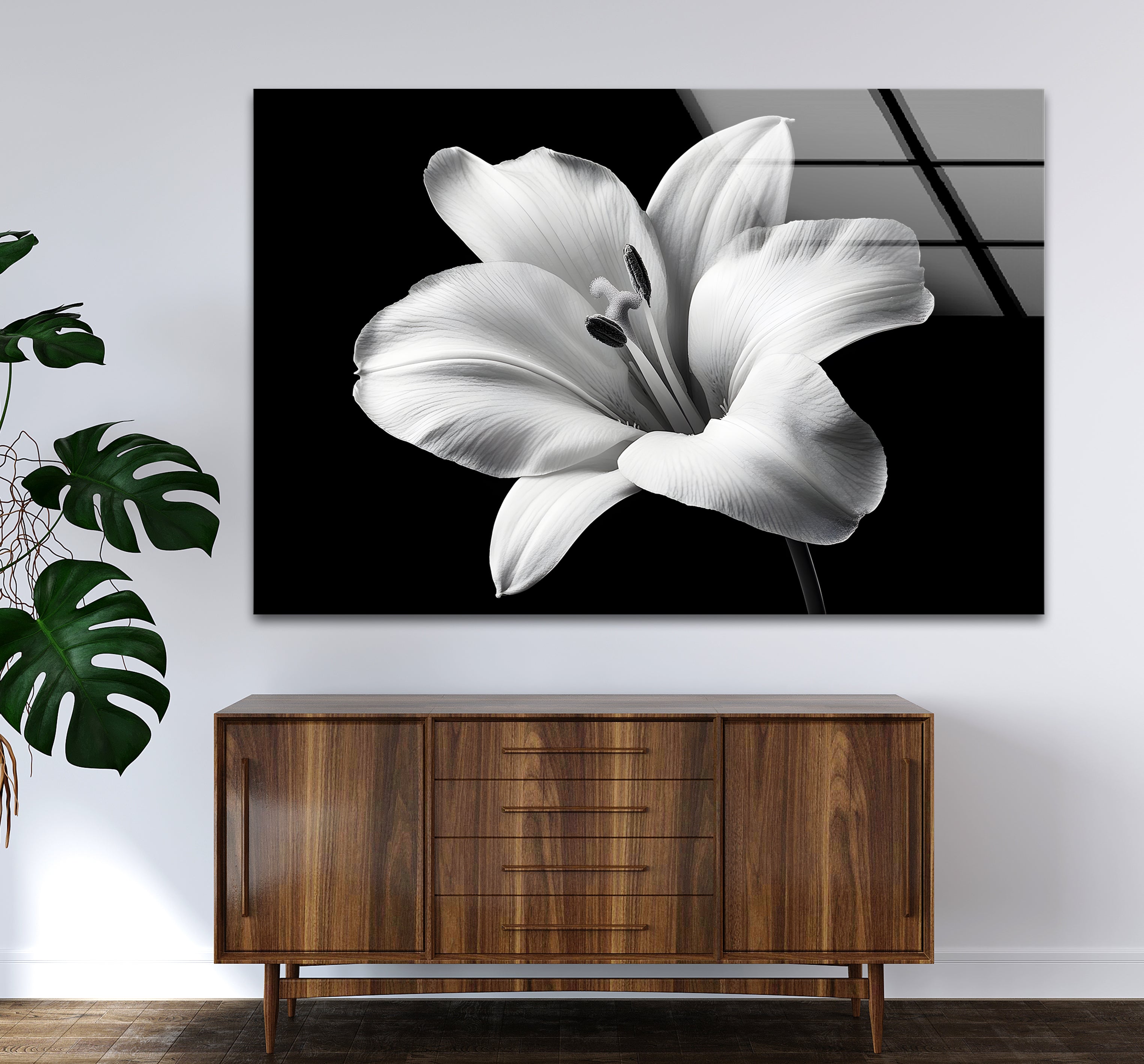 Elegant Black and White Lily Flower Glass Wall Art - Modern Home Decor for Living Room, Bedroom & Office - Perfect Gift for Housewarming, Wedding & Anniversary