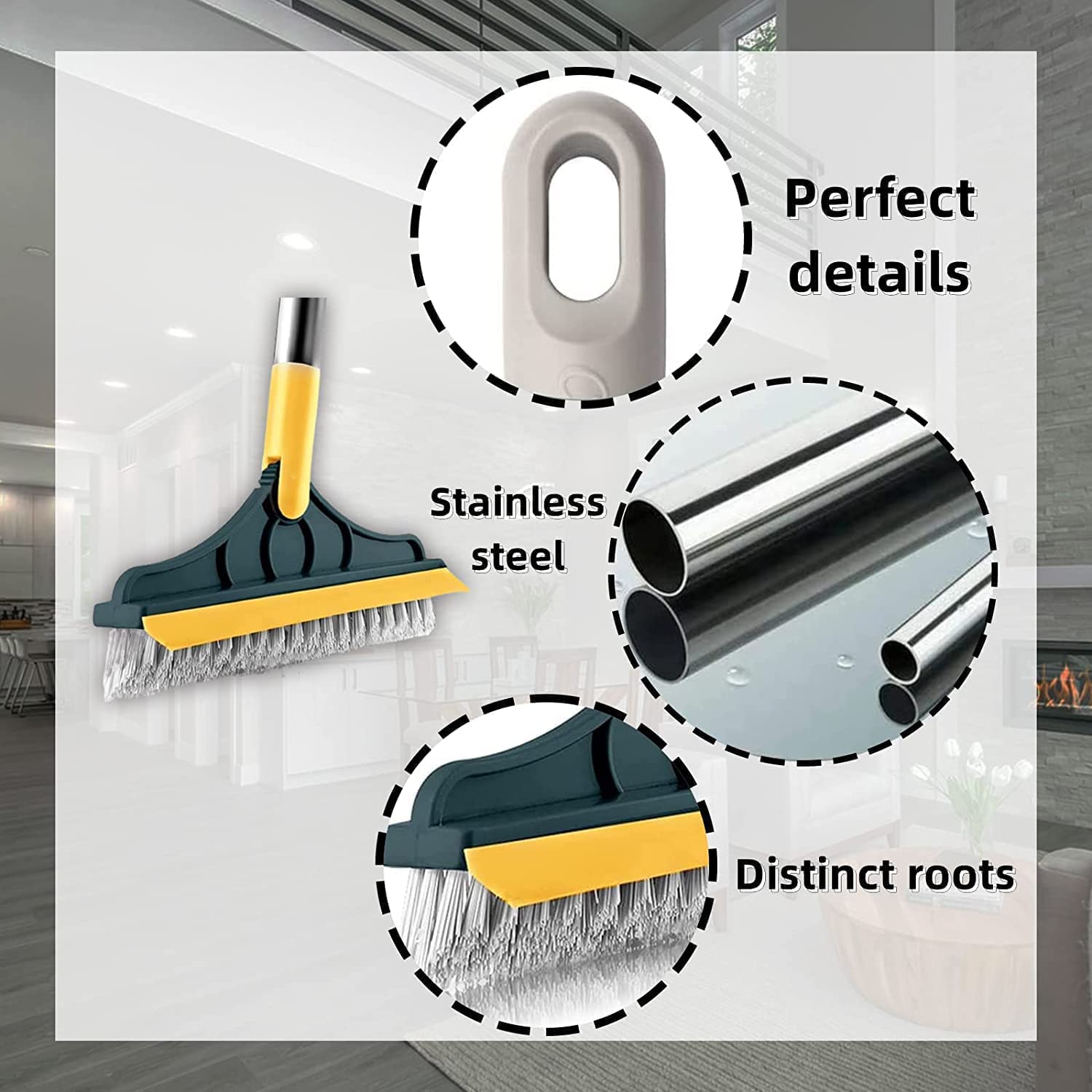 Wazdorf 2-in-1 Bathroom Brush with Wiper - 120° Rotating Floor Scrub Brush with Long Handle for Tile, Kitchen & Bathroom Cleaning | Perfect for Grout Cleaning, Shower Walls & Hard-to-Reach Corners