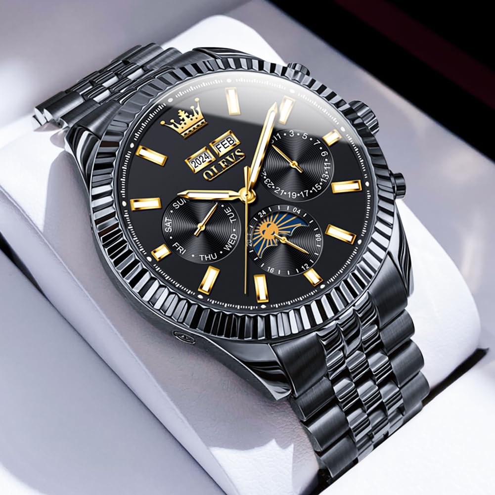 OLEVS Automatic Luxury Men's Watch - Classic Dress Watch with Moon Phase, Date, Luminous & Waterproof - Self Winding Mechanical Watch for Business, Formal & Everyday Wear