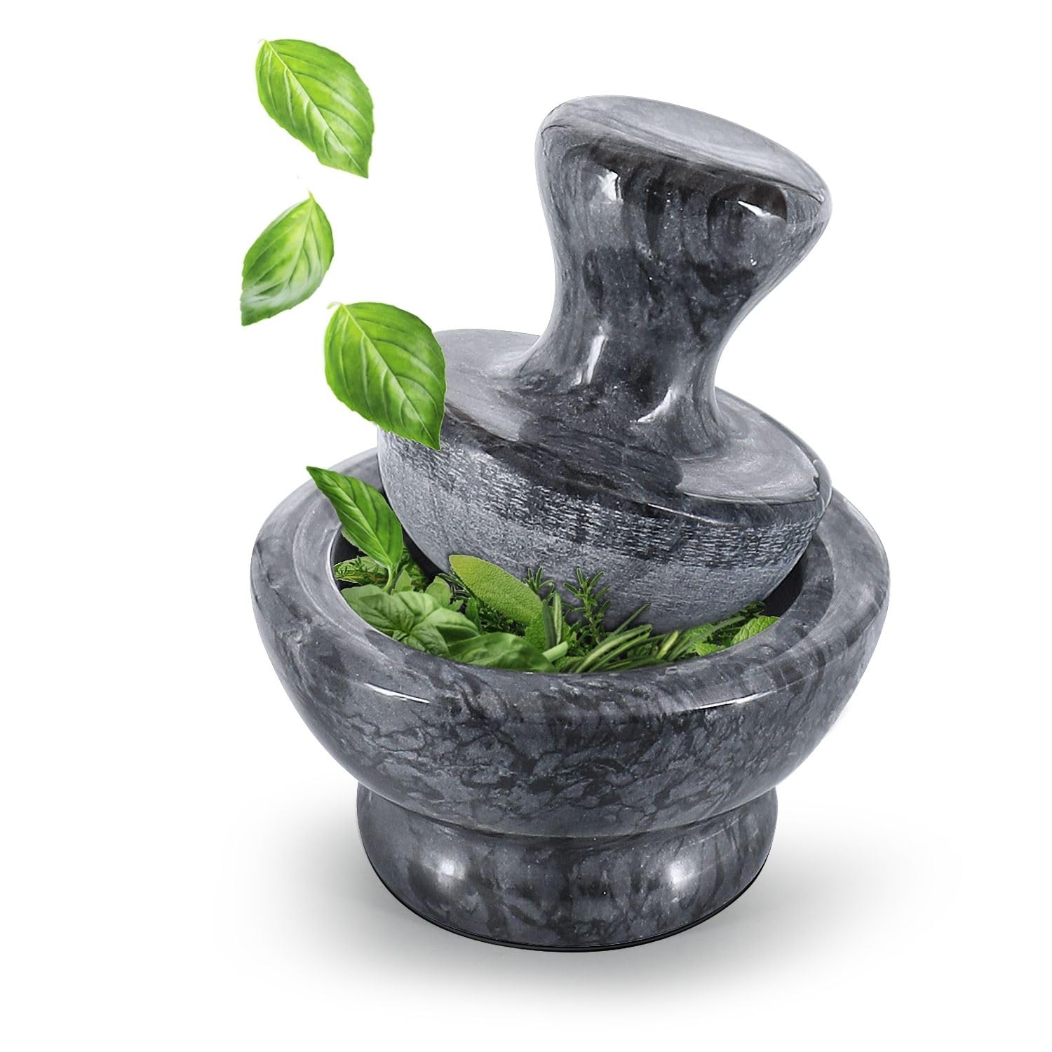 Premium 4-Inch Marble Mortar and Pestle Set - Black Stone Spice Grinder for Herbs, Pills & Seasonings - 1/2 Cup Capacity - Perfect for Kitchen, Apothecary & DIY Essential Oil Blending