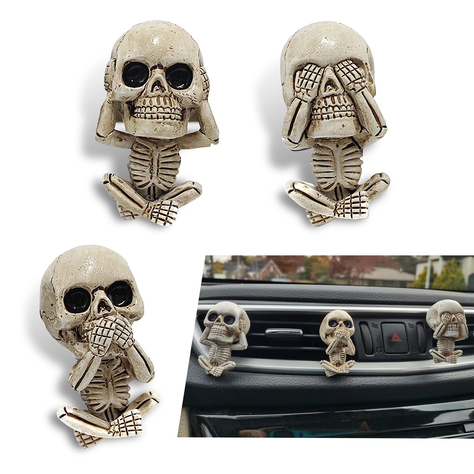 3 PCS Universal Car AC Vent Diffusers - Halloween Skull Decor for Most Vehicles - Black Multi-Functional Auto Interior Accessories | Perfect for Car Decor, Themed Parties & Seasonal Celebrations