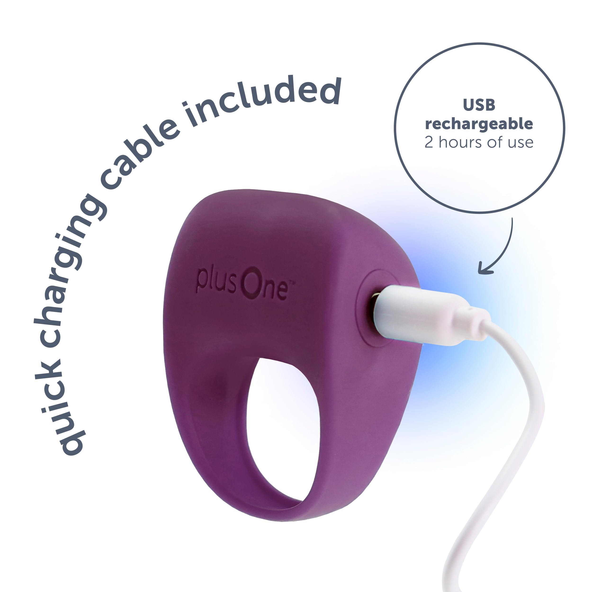 plusOne Vibrating Ring for Couples & Individuals - Body-Safe Silicone, Waterproof USB Rechargeable Massager with 10 Vibration Modes (Purple) - Perfect for Couples Intimacy & Solo Pleasure