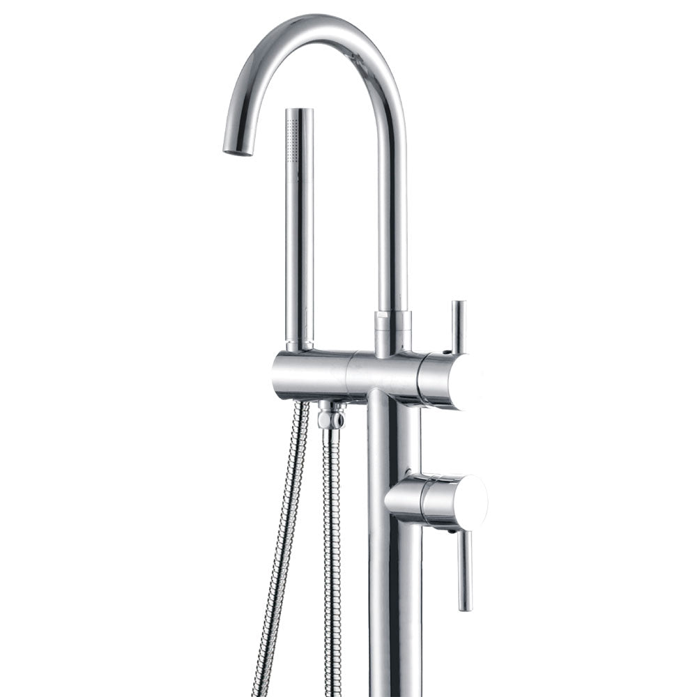 Fienza Isabella Chrome Floor Standing Mixer & Shower Faucet - Modern Bathroom Fixture for Vanity, Bathtub, and Shower Installation